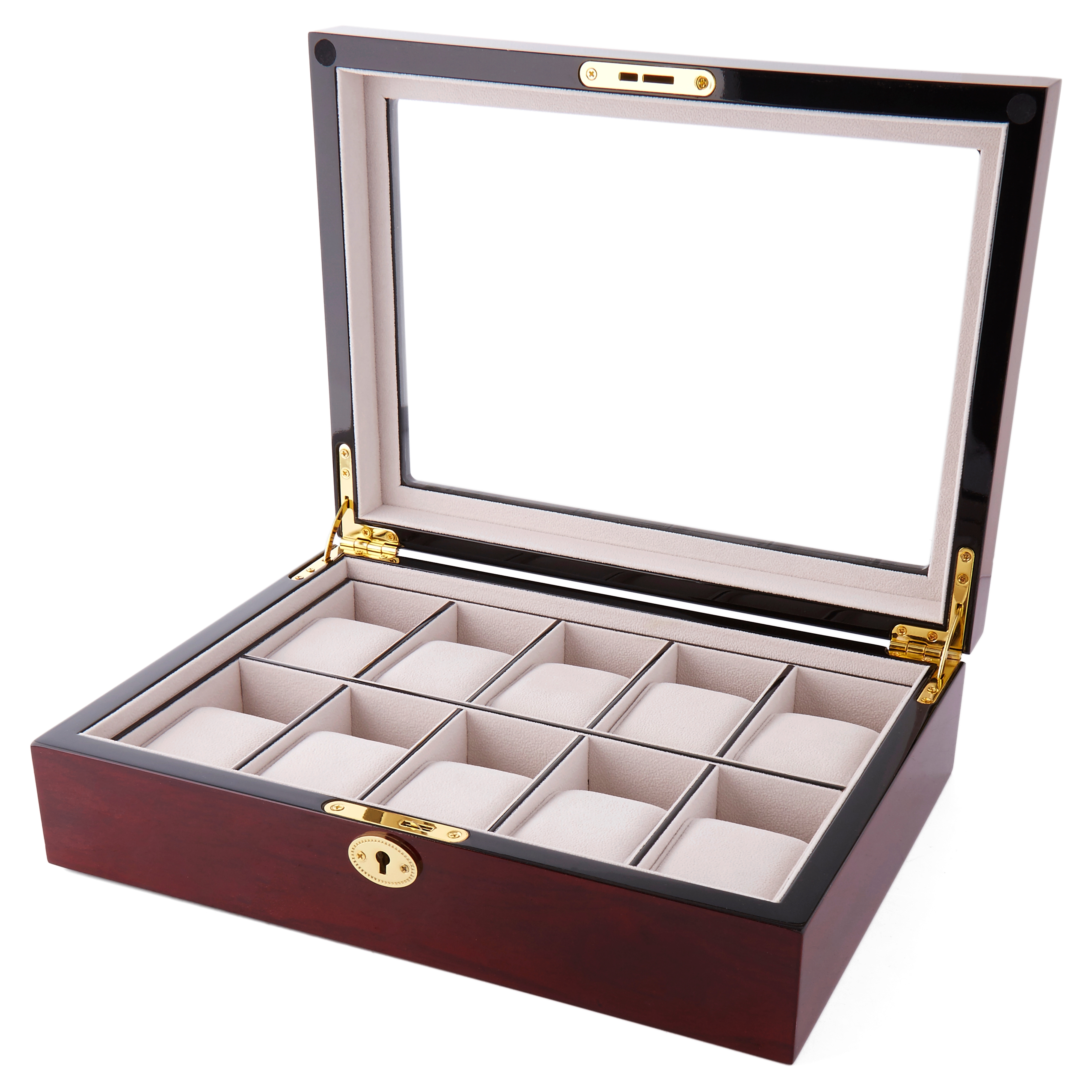 Casetă de vizionare cu încuietoare, din lemn de abanos cu ornamente aurii - 10 ceasuri - 2