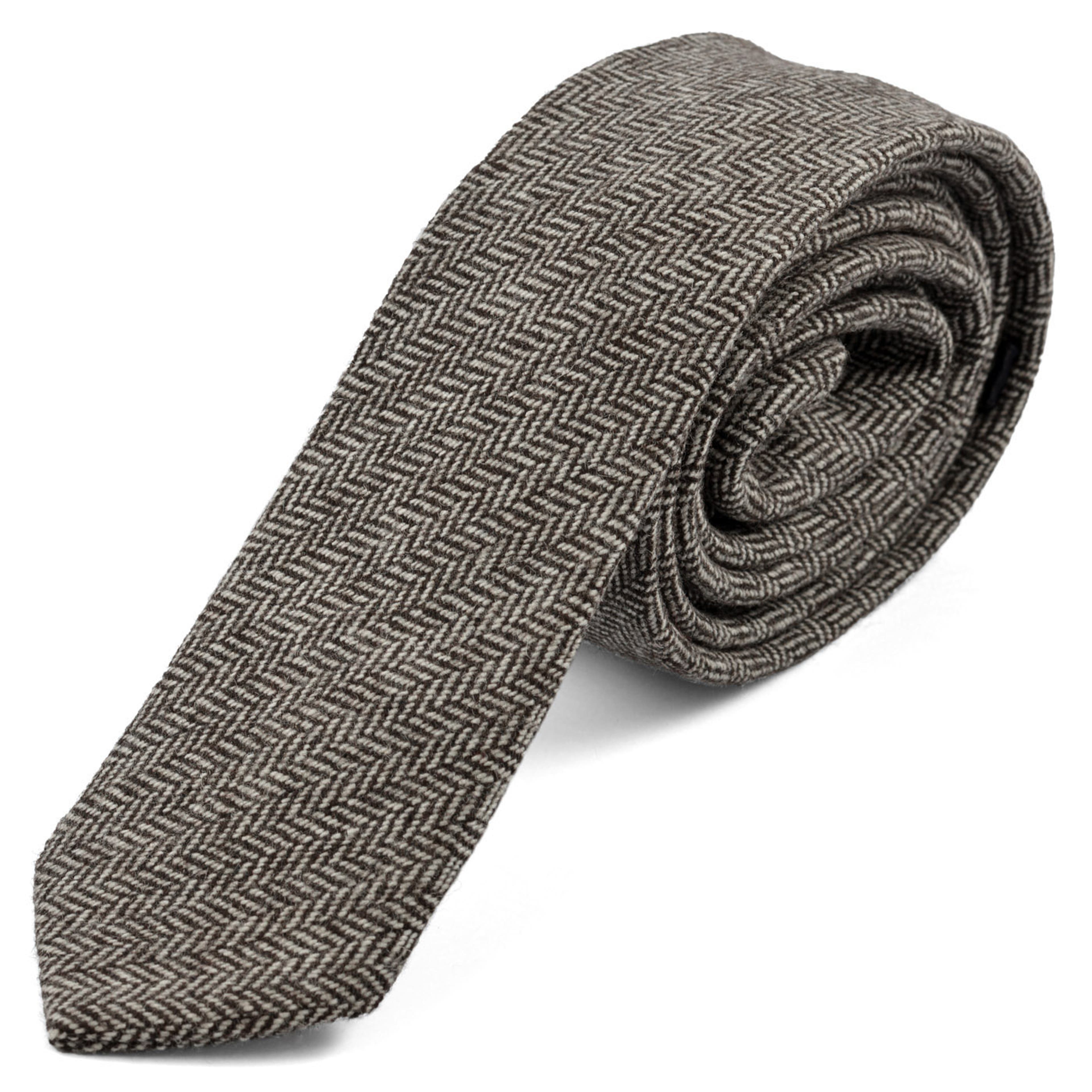 Brown & Grey Patterned Wool Tie