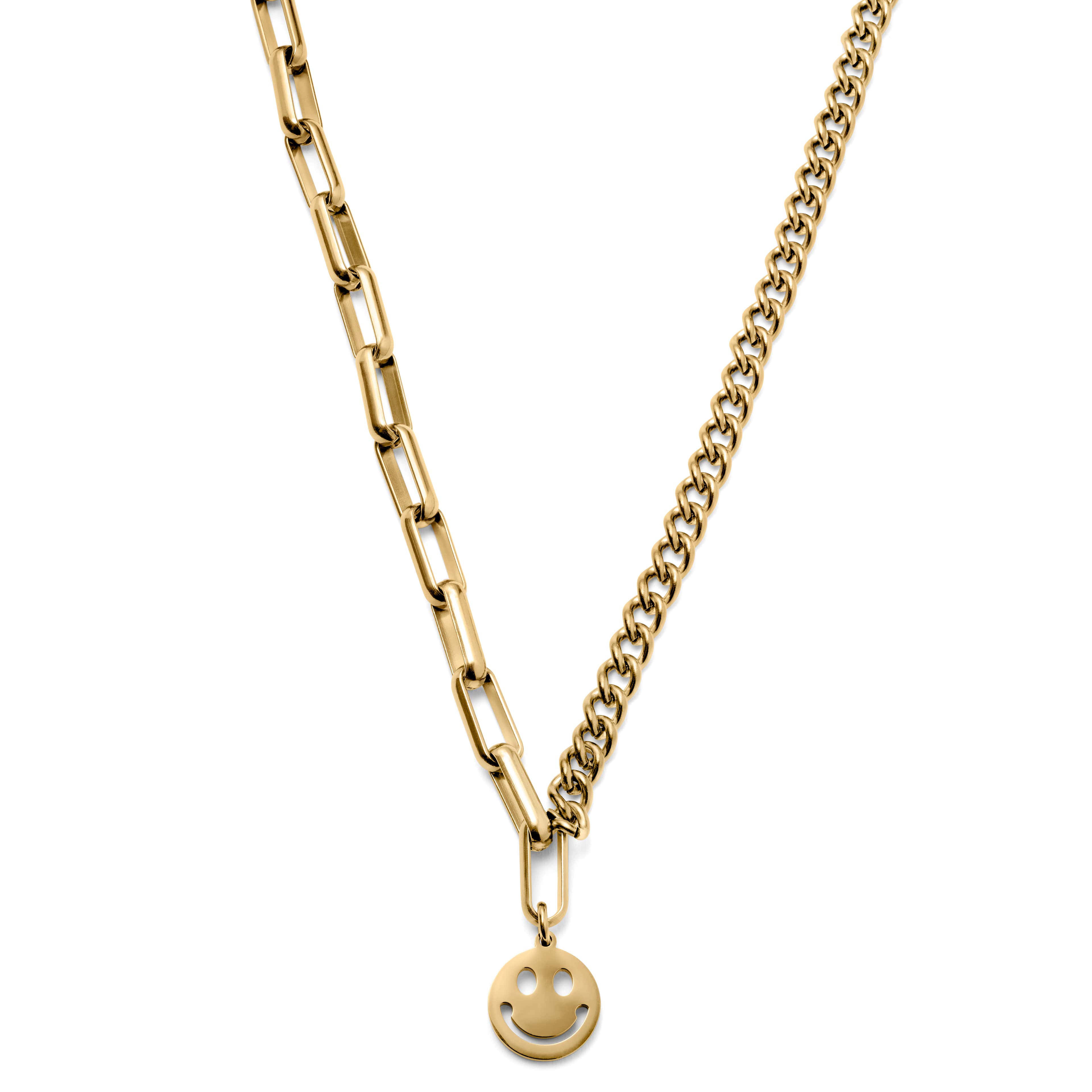 Caleb Amager Gold-Tone Curb & Cable Chain Necklace with Smiley Pendant