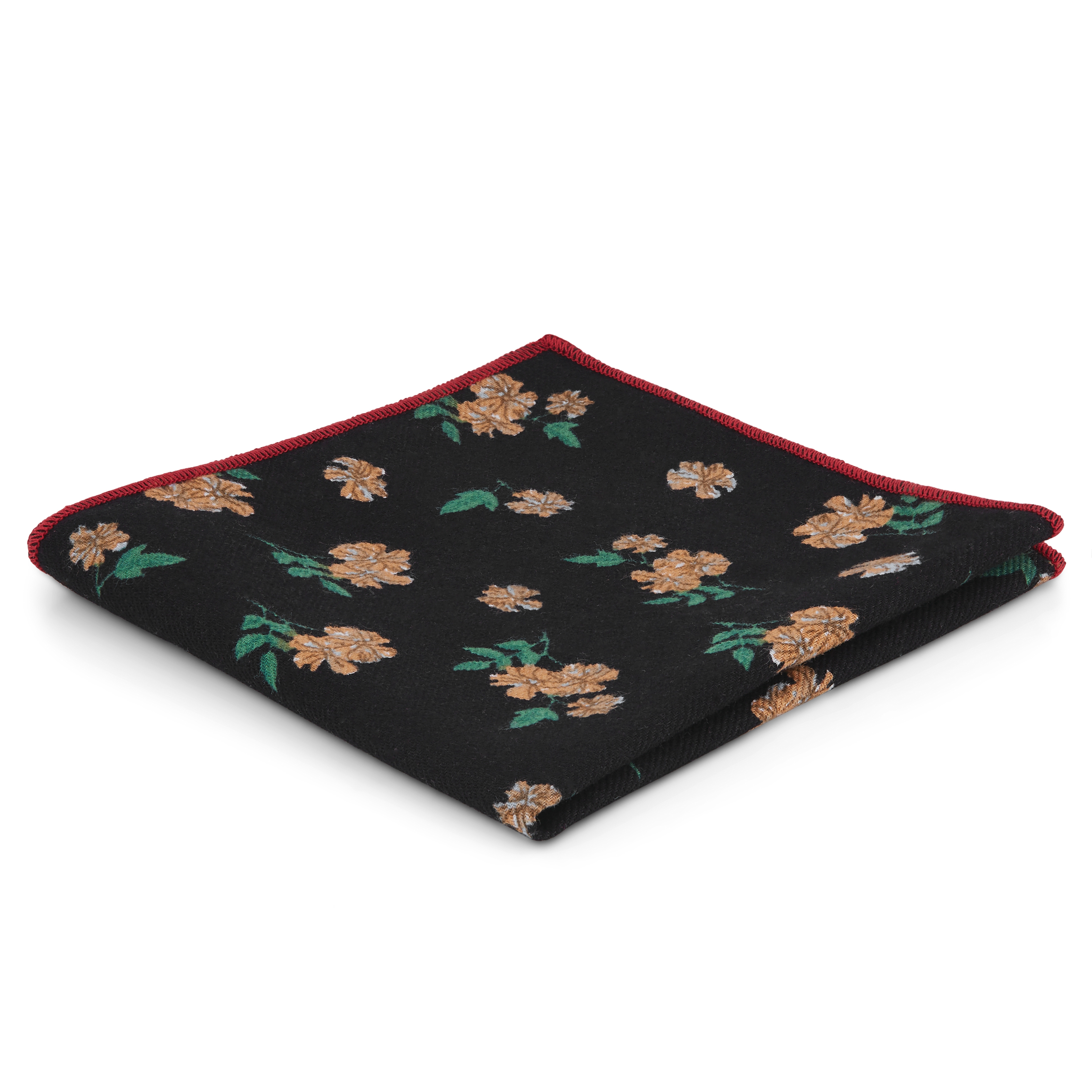 Черно-оранжева кърпичка за сако с флорални мотиви - 1