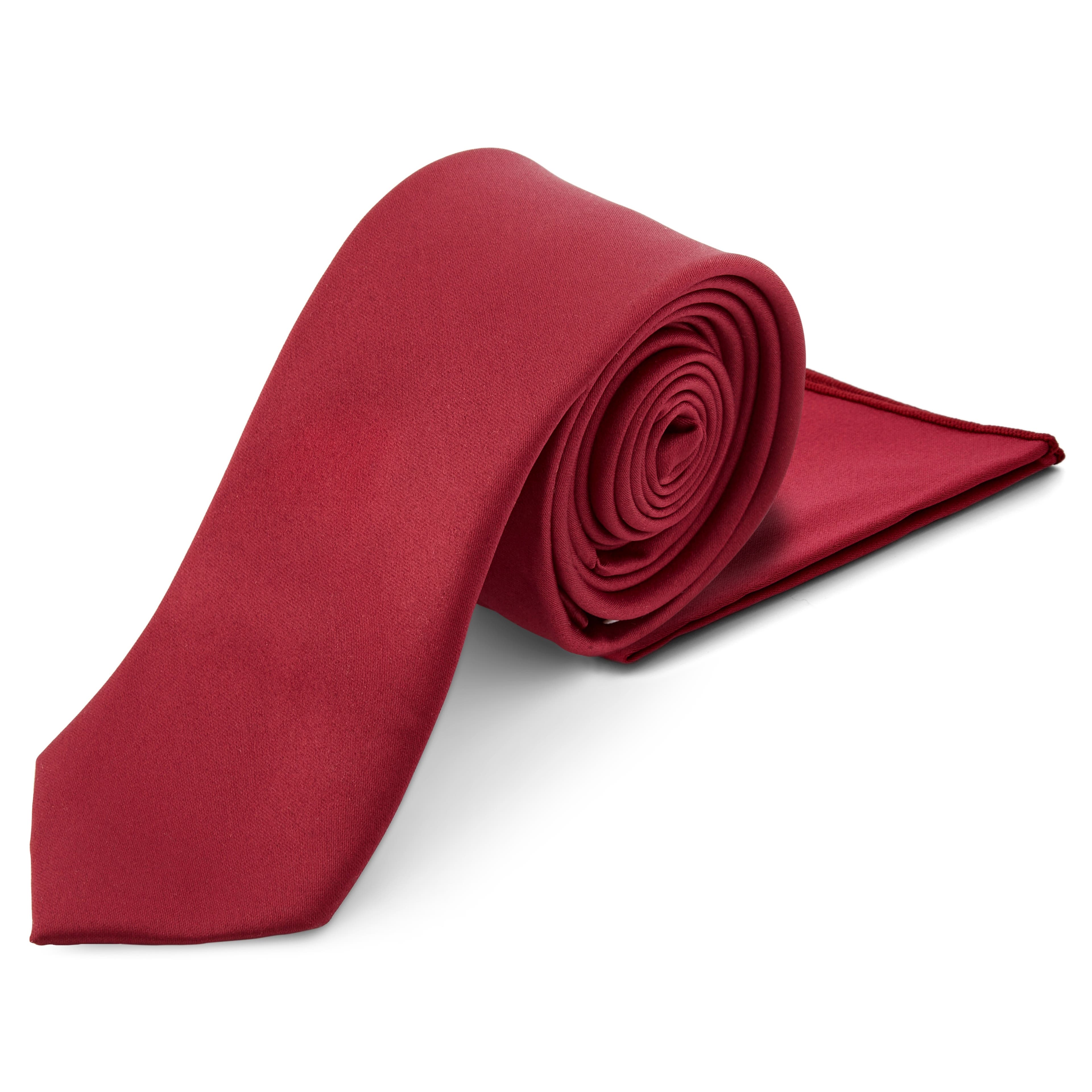 Conjunto de corbata y pañuelo de bolsillo burdeos