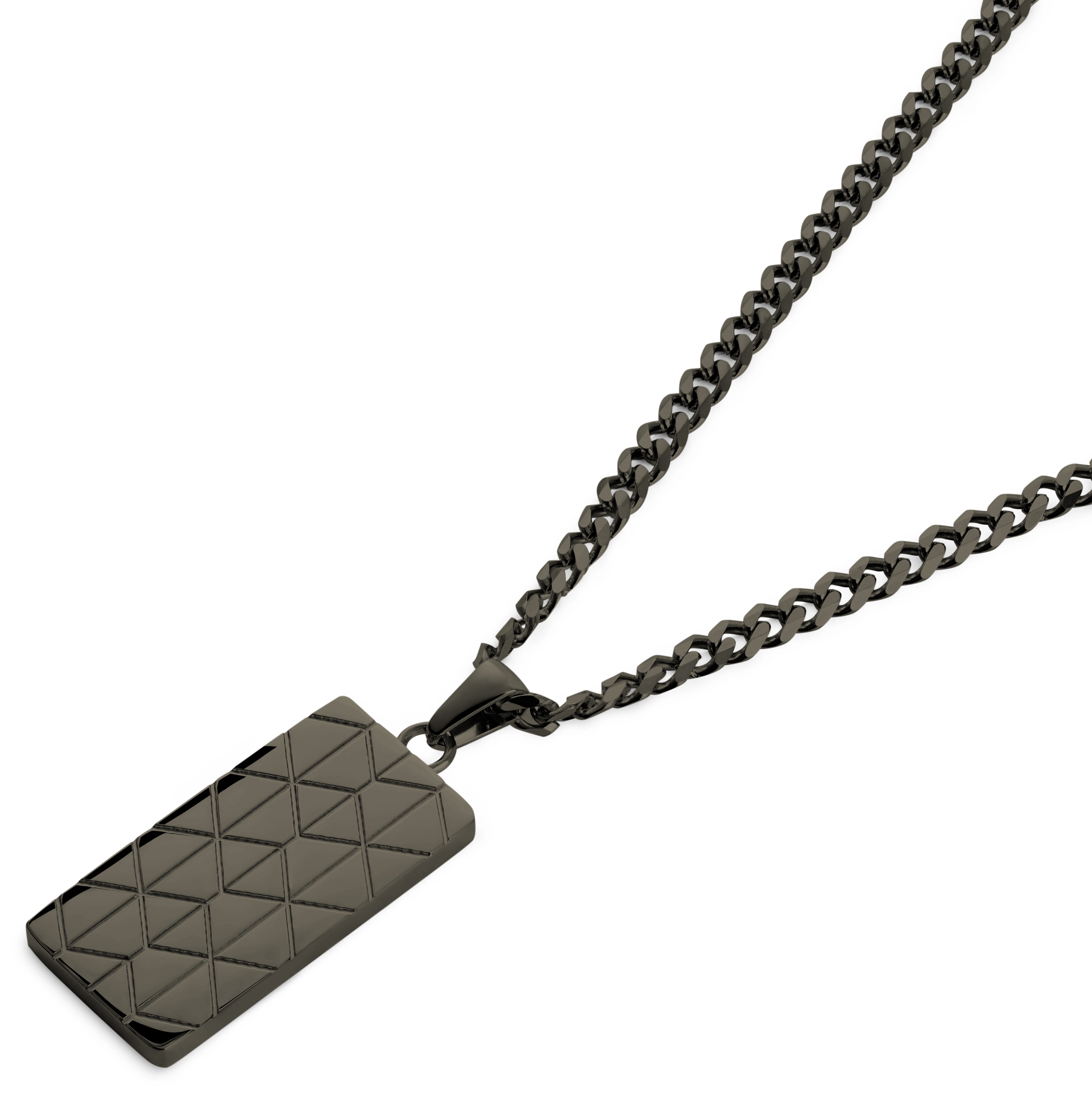 Icarus | Gunmetal Black Stainless Steel Geometric Pattern Dog Tag Necklace - 4