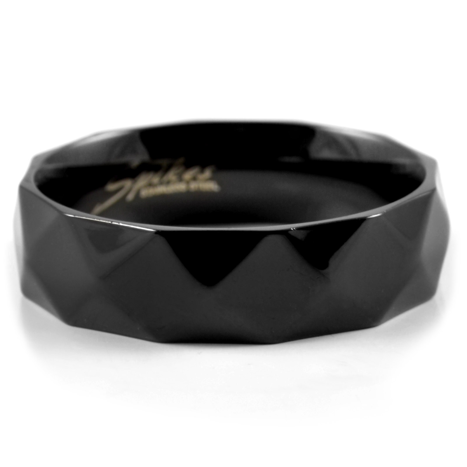 Zwarte Gekante Dunne Stalen Ring - 2