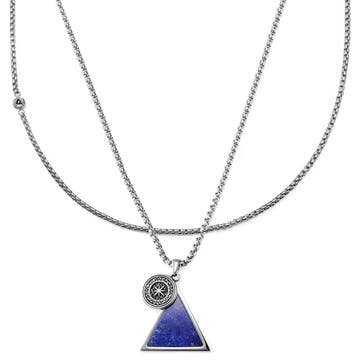 Silver-tone Rico Chain and Orisun Lapis Lazuli Necklace Layering Set