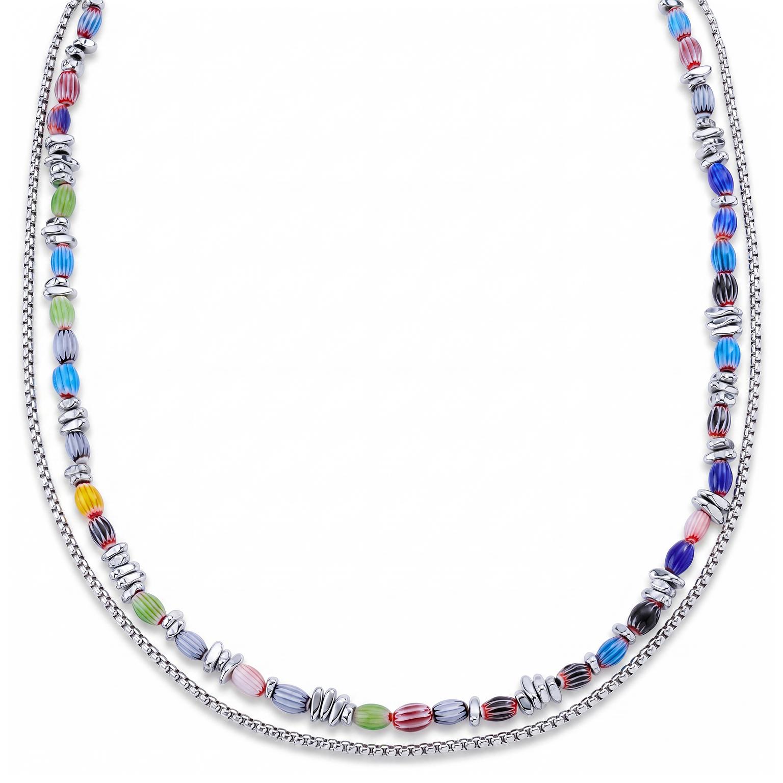 Pearlmania | Spectrum Multicolour Glass Bead & Stainless Steel Spectrum Necklace Pearlmania | Spectrum Multicolour Glass Bead & Stainless Steel Spectrum Necklace