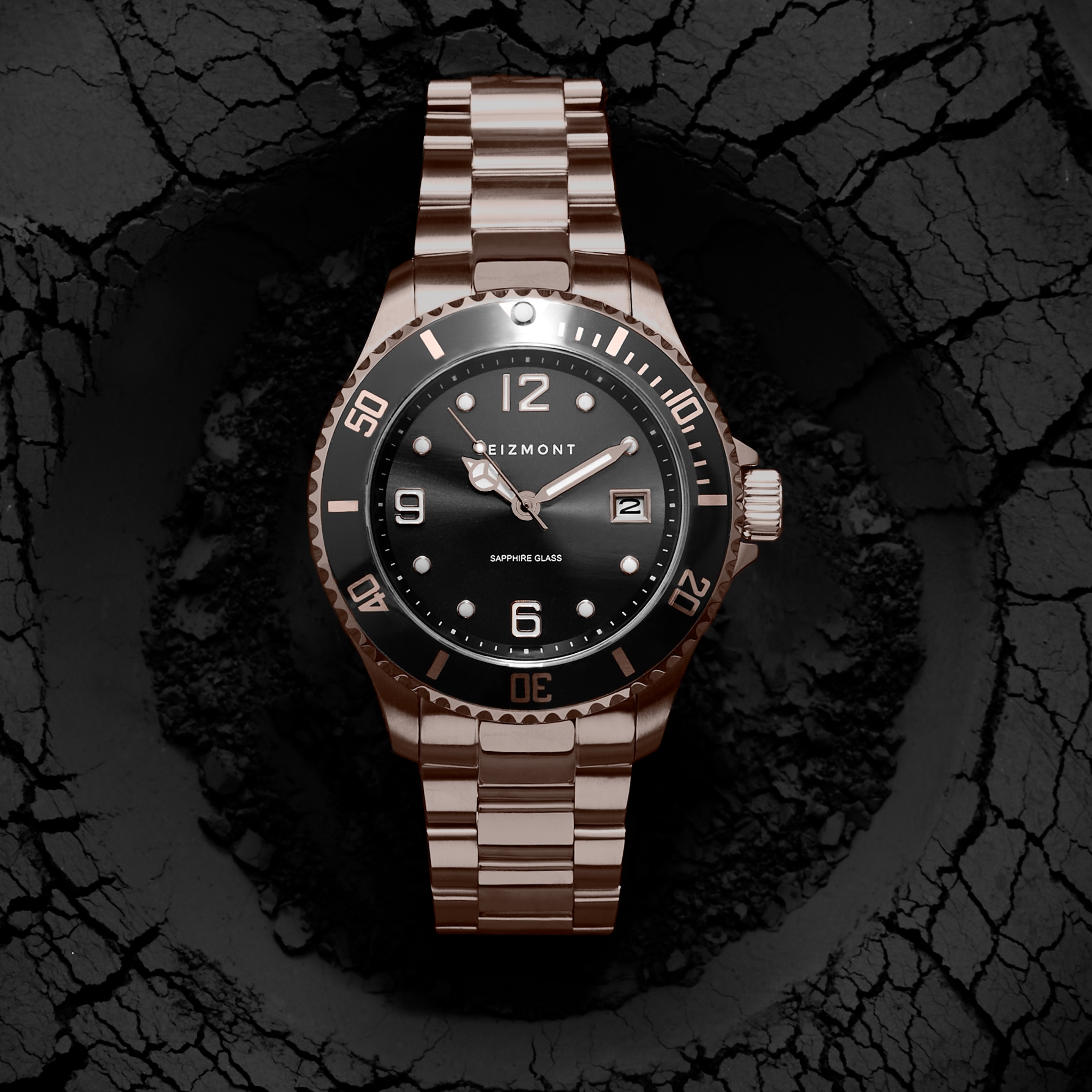 Tide | Rose Gold-Tone Stainless Steel Dive Watch With Black
