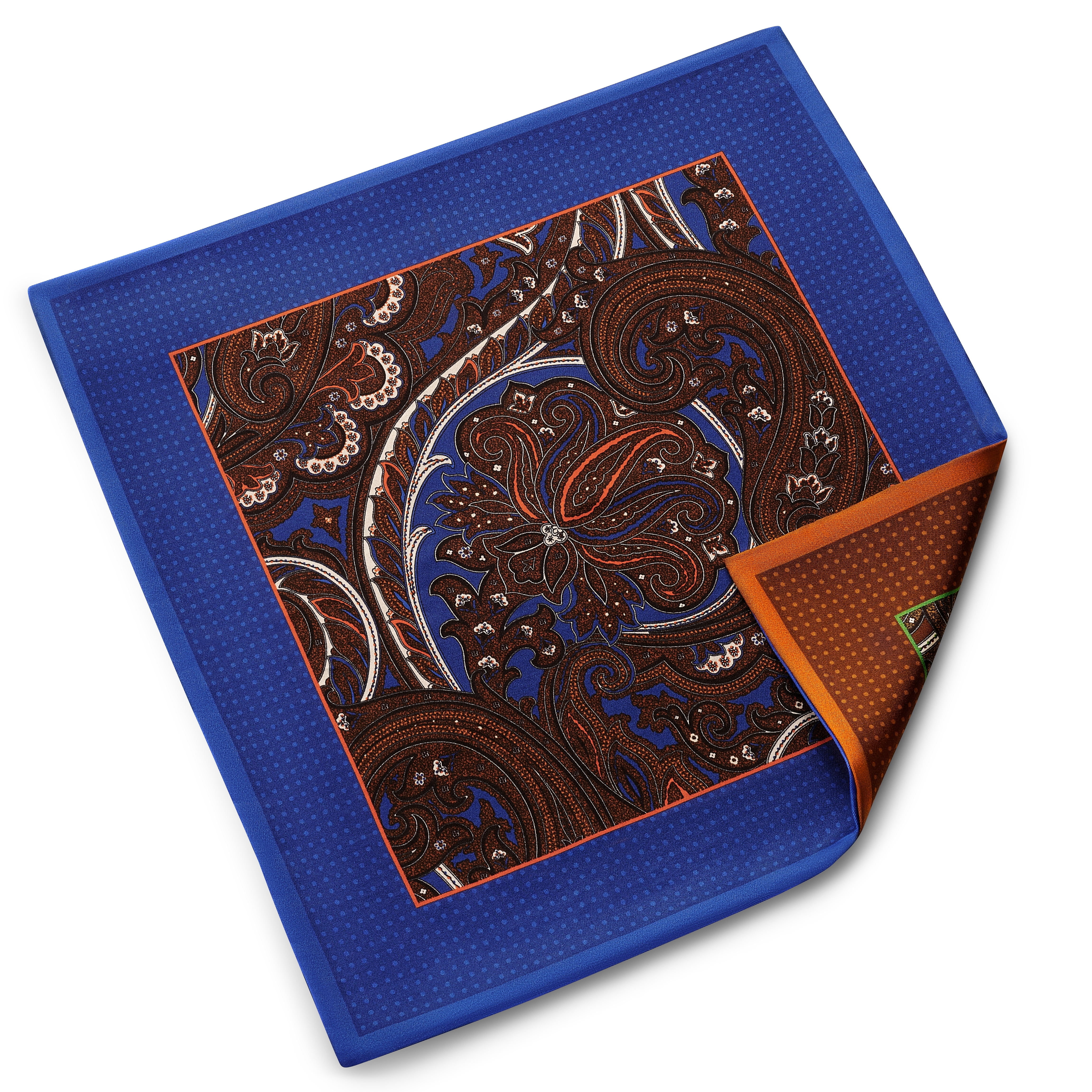 Elegio |   Doppelseitiges Einstecktuch aus blauer und brauner Seide mit Blumenmuster - 2