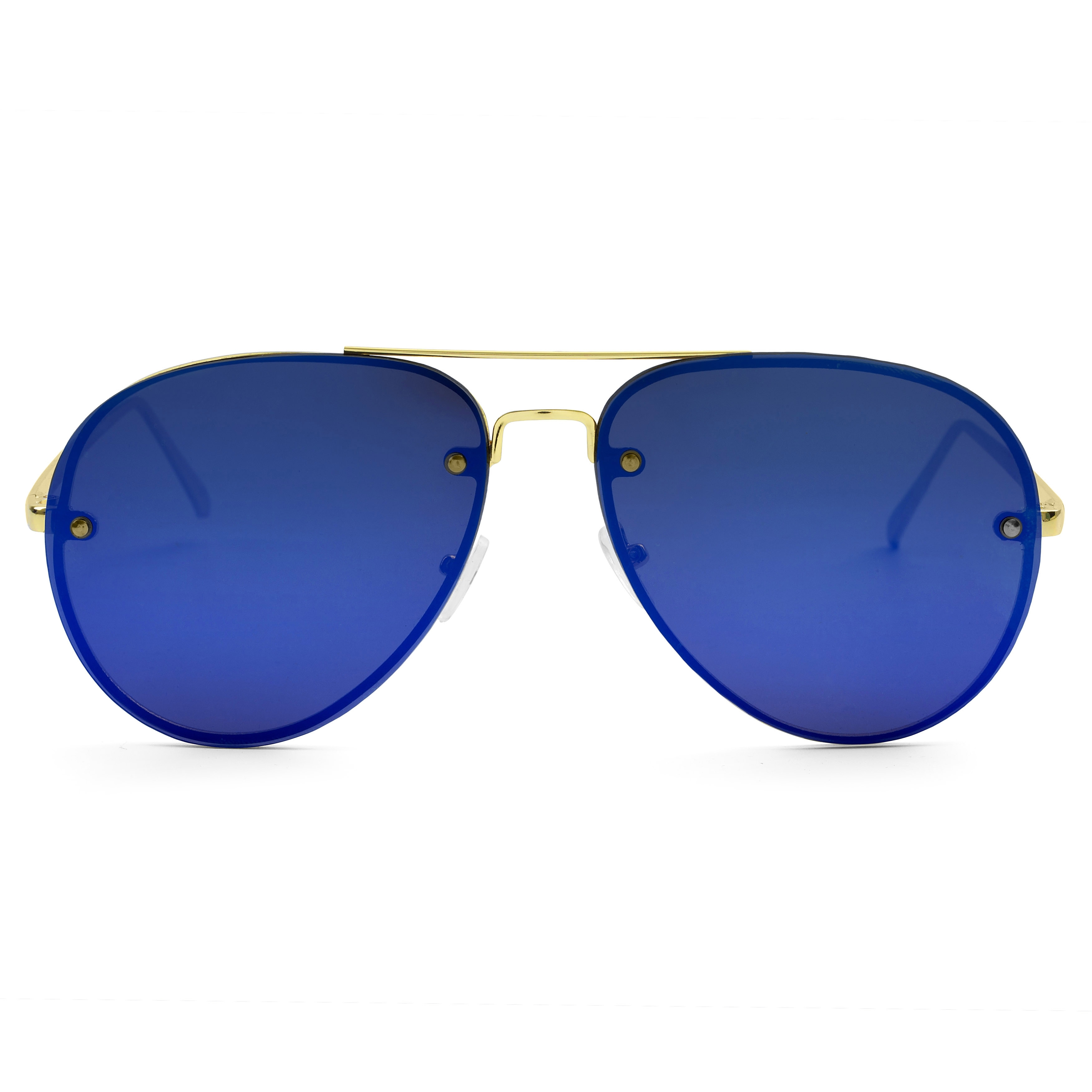 Goudkleurige Aviator Zonnebril met Blauwe Gespiegelde Glazen - 1