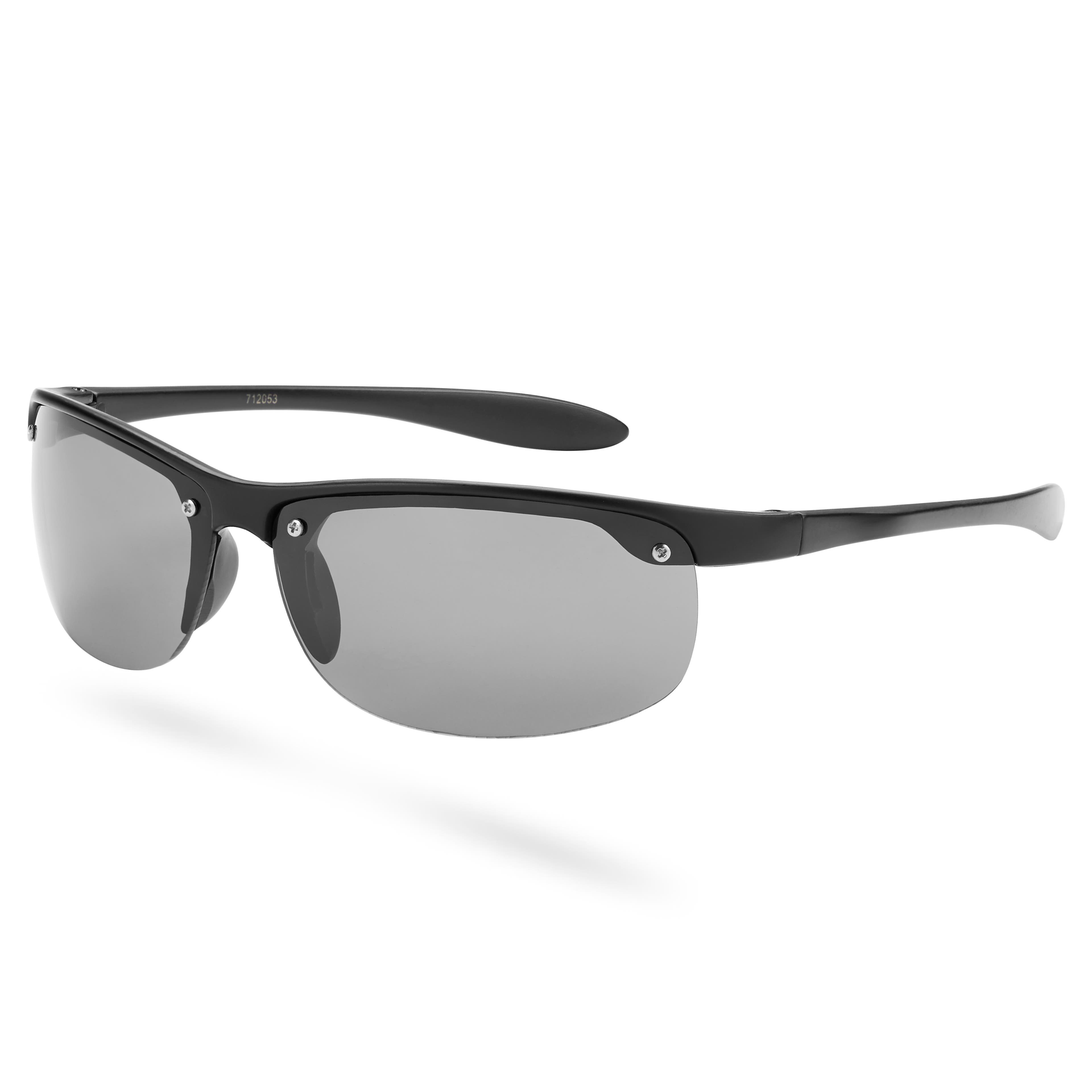 Спортни слънчеви очила с черни рамки и опушени стъкла