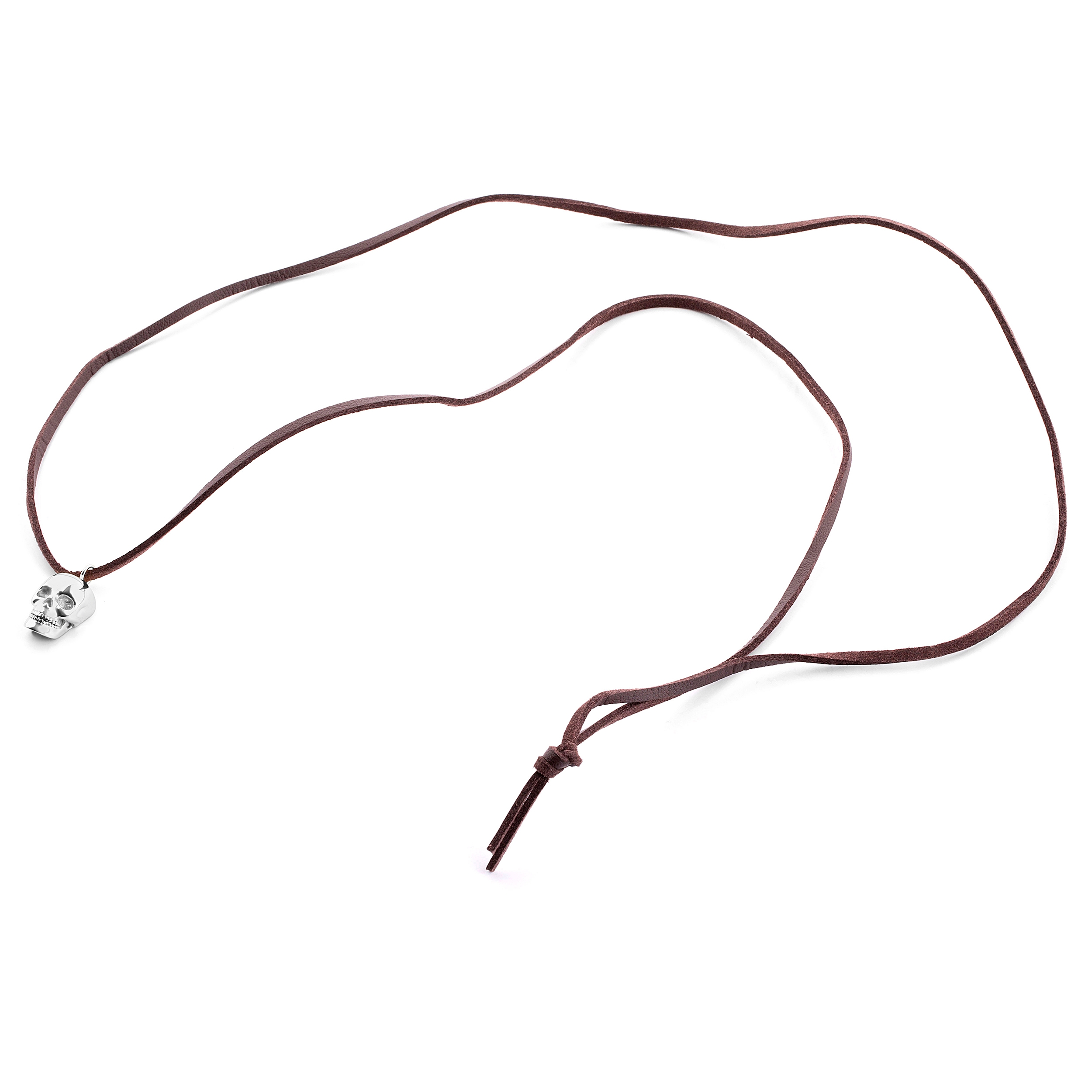 Skórzany naszyjnik z motywem czaszki w srebrnym tonie - 3