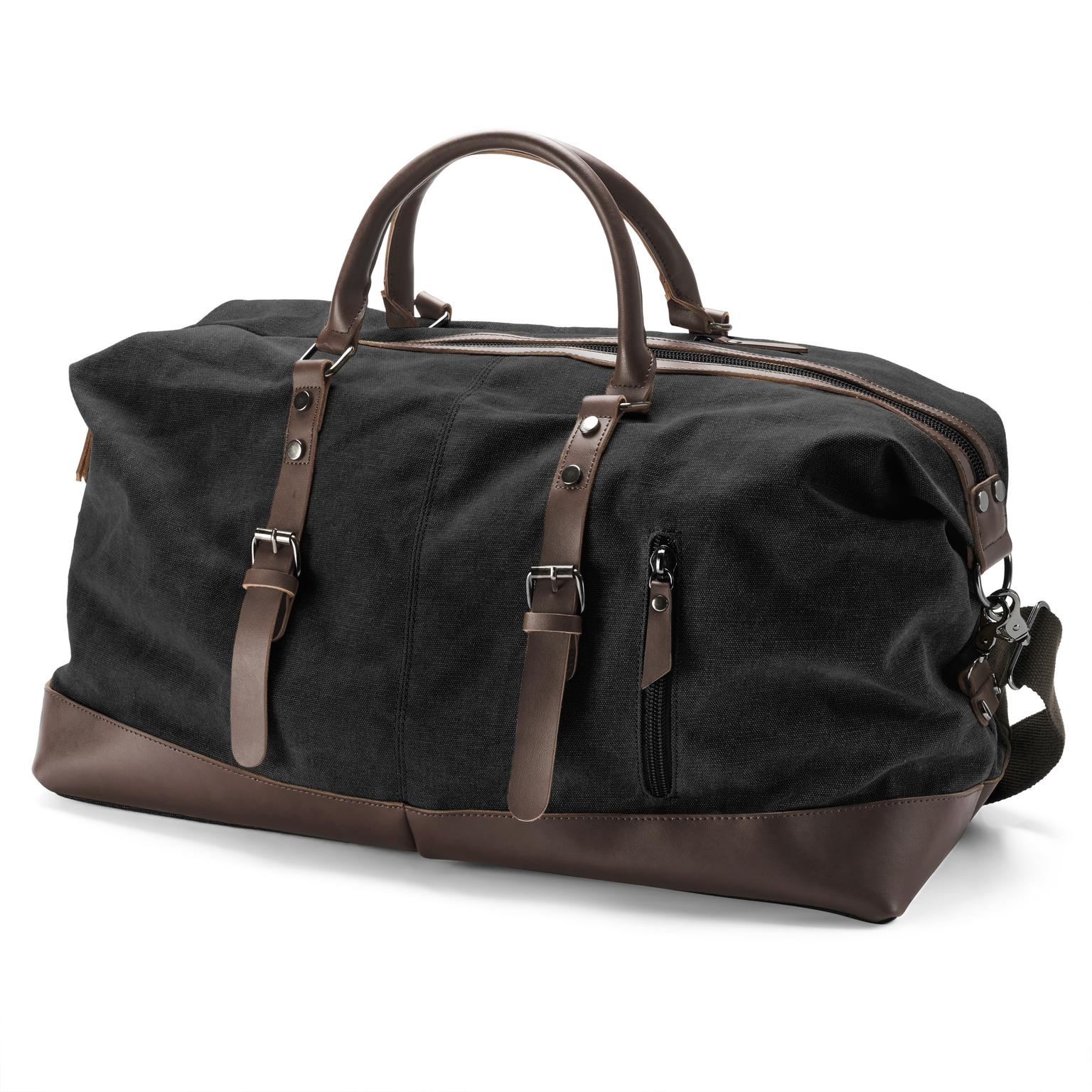 Bolso de deporte vintage de lona gris grafito y cuero marrón Bolso de deporte vintage de lona gris grafito y cuero marrón