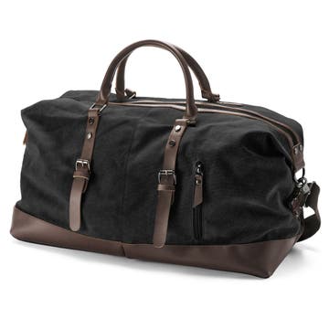 Vintage Graphite Canvas and Brown Leather Duffel Bag Vintage Graphite Canvas and Brown Leather Duffel Bag