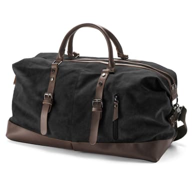 Mala Duffle Vintage em Lona Grafite e Pele Castanha Mala Duffle Vintage em Lona Grafite e Pele Castanha