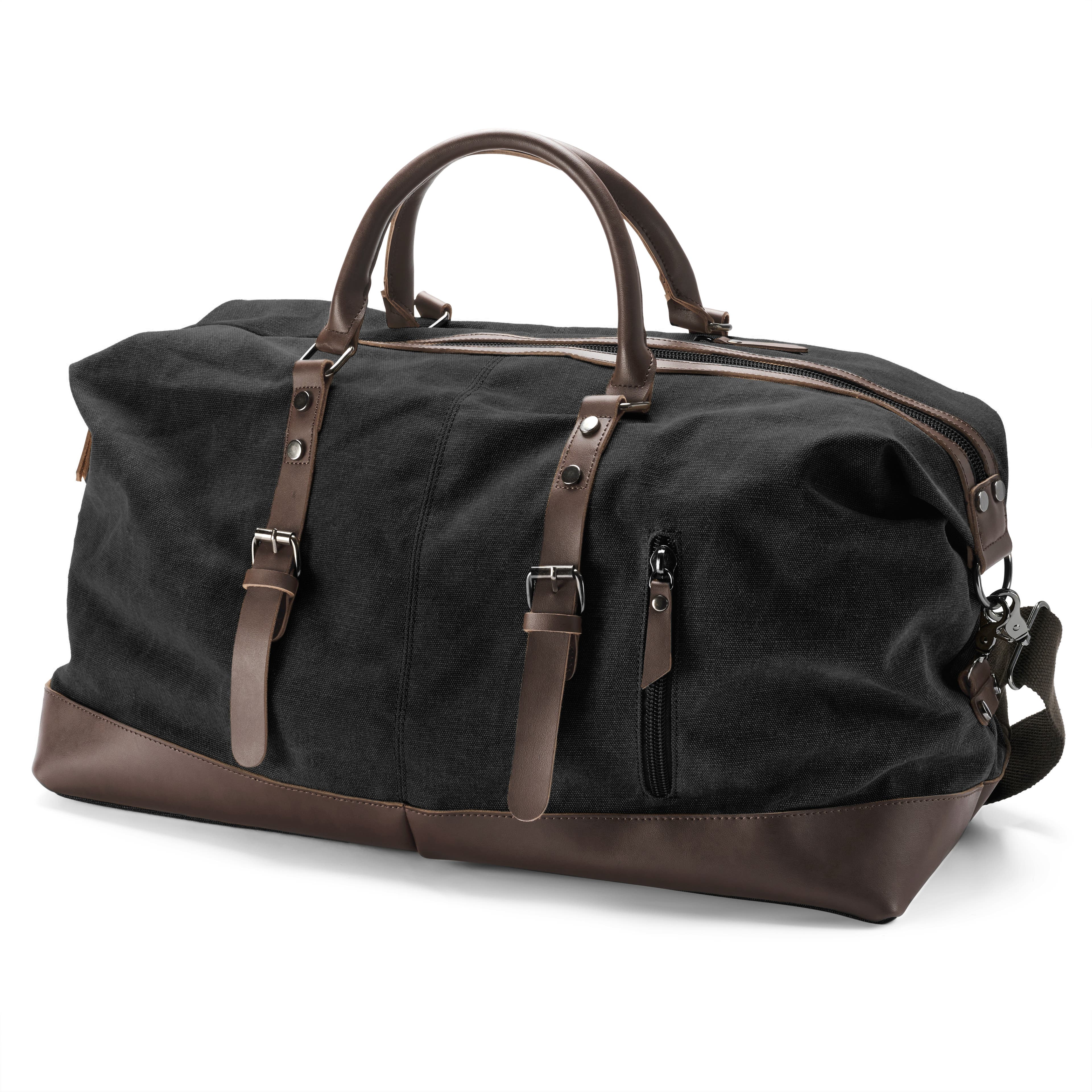 Vintage Graphite Canvas and Brown Leather Duffel Bag Vintage Graphite Canvas and Brown Leather Duffel Bag