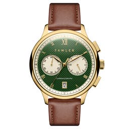 Cicero  | Gold-Tone With Green Dial Vintage Chronograph Brown Leather Watch