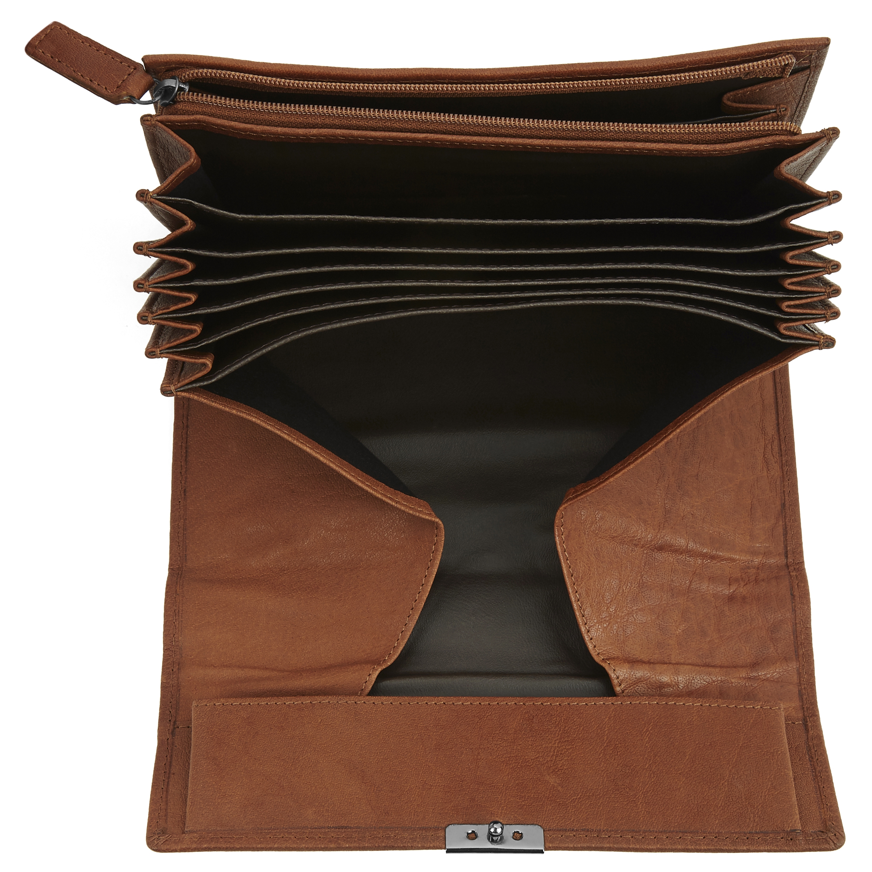 Cartera clásica estilo acordeón de cuero canela Oxford  - 2