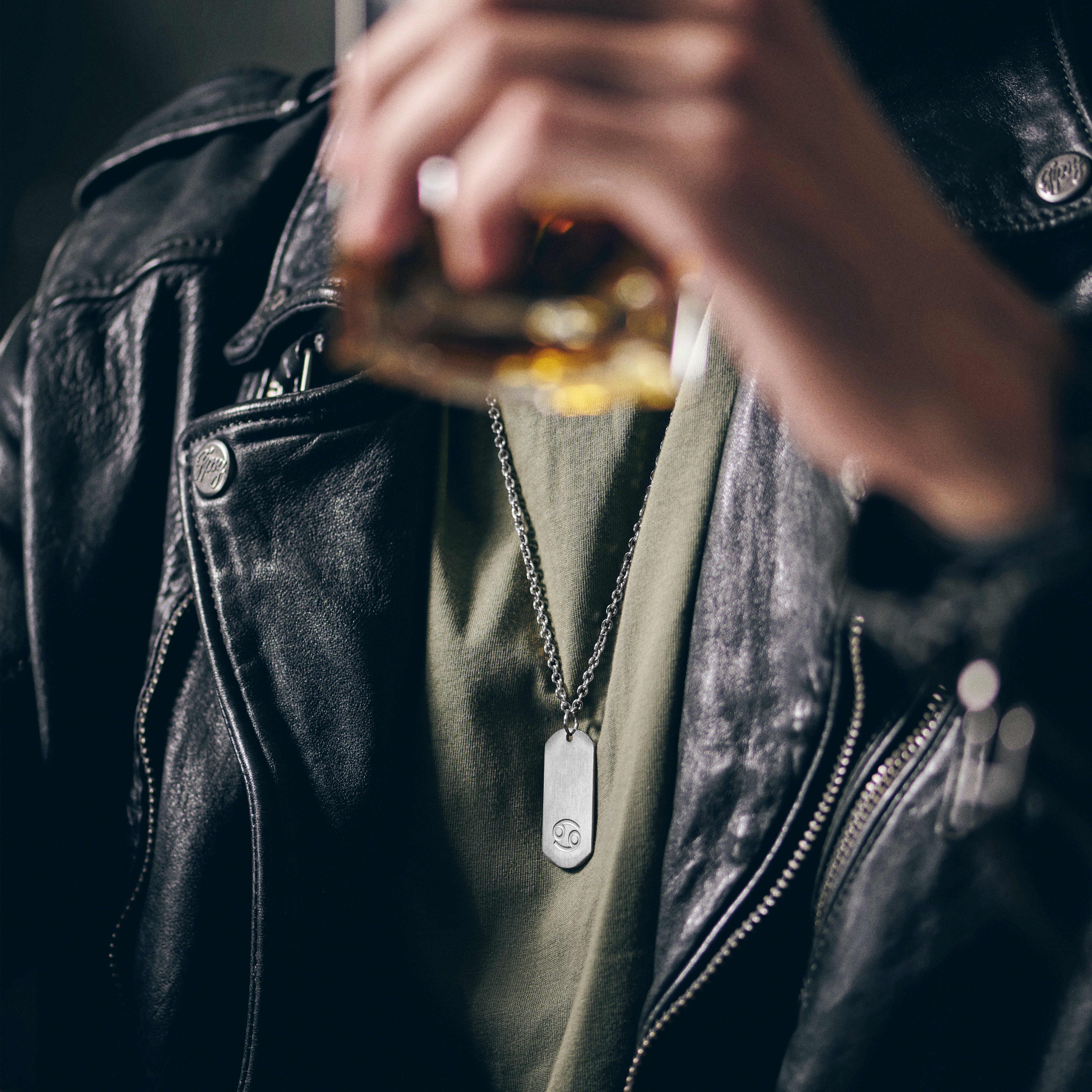 Zodiac | Silver-Tone Stainless Steel Cancer Star Sign Dog Tag Cable Chain Necklace - 2