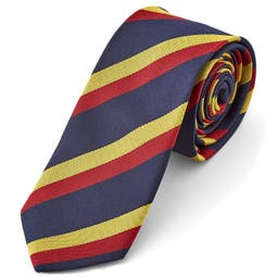 Вратовръзка на сини, червени и златисти райета