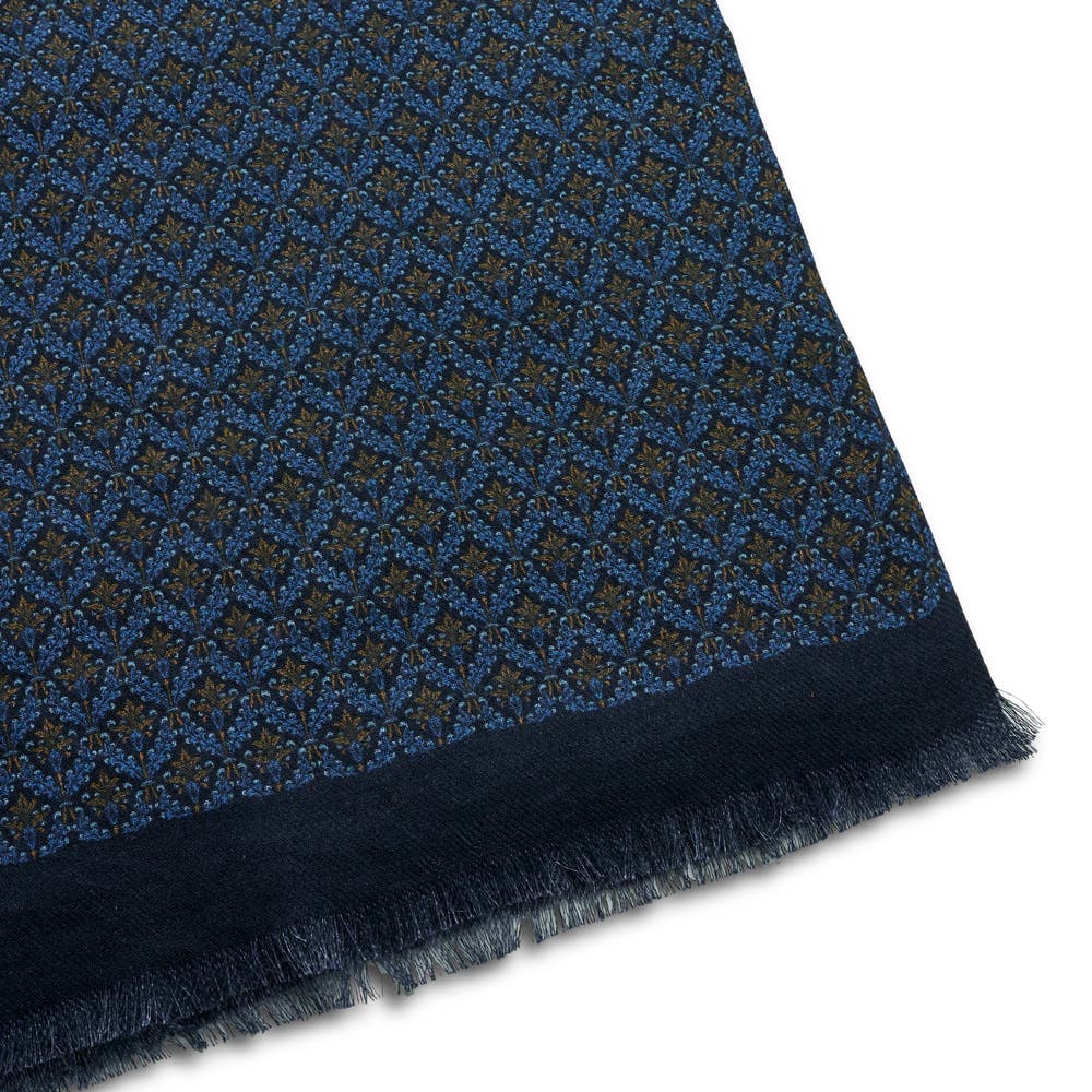 hover: Brux | Blue & Black Patterned Cotton Mix Scarf hover: Brux | Blue & Black Patterned Cotton Mix Scarf