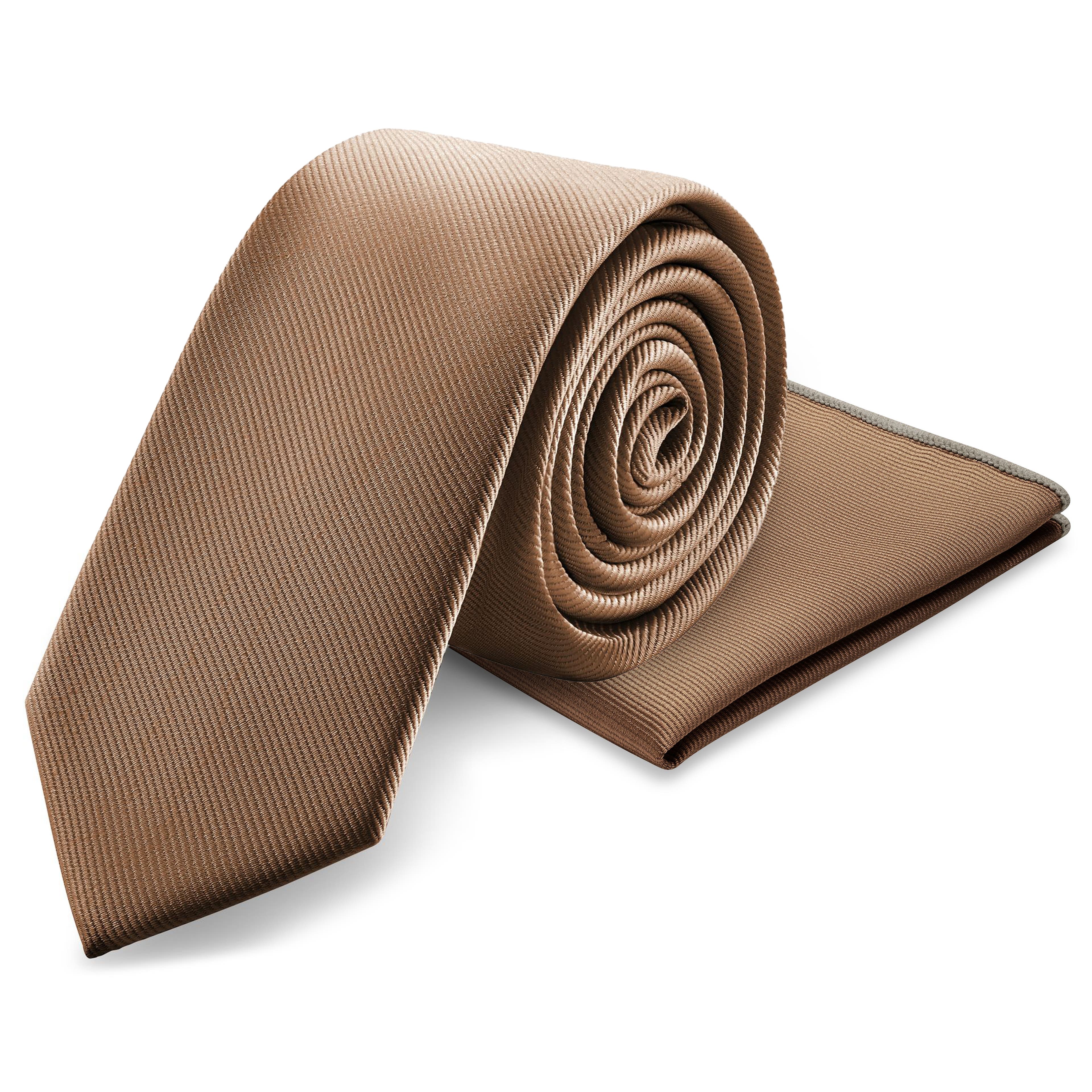 Tan Necktie and Pocket Square