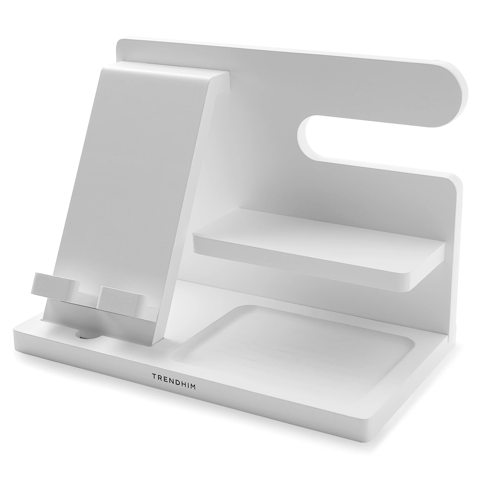 Organizador de escritorio con soporte para teléfono de madera blanca Organizador de escritorio con soporte para teléfono de madera blanca