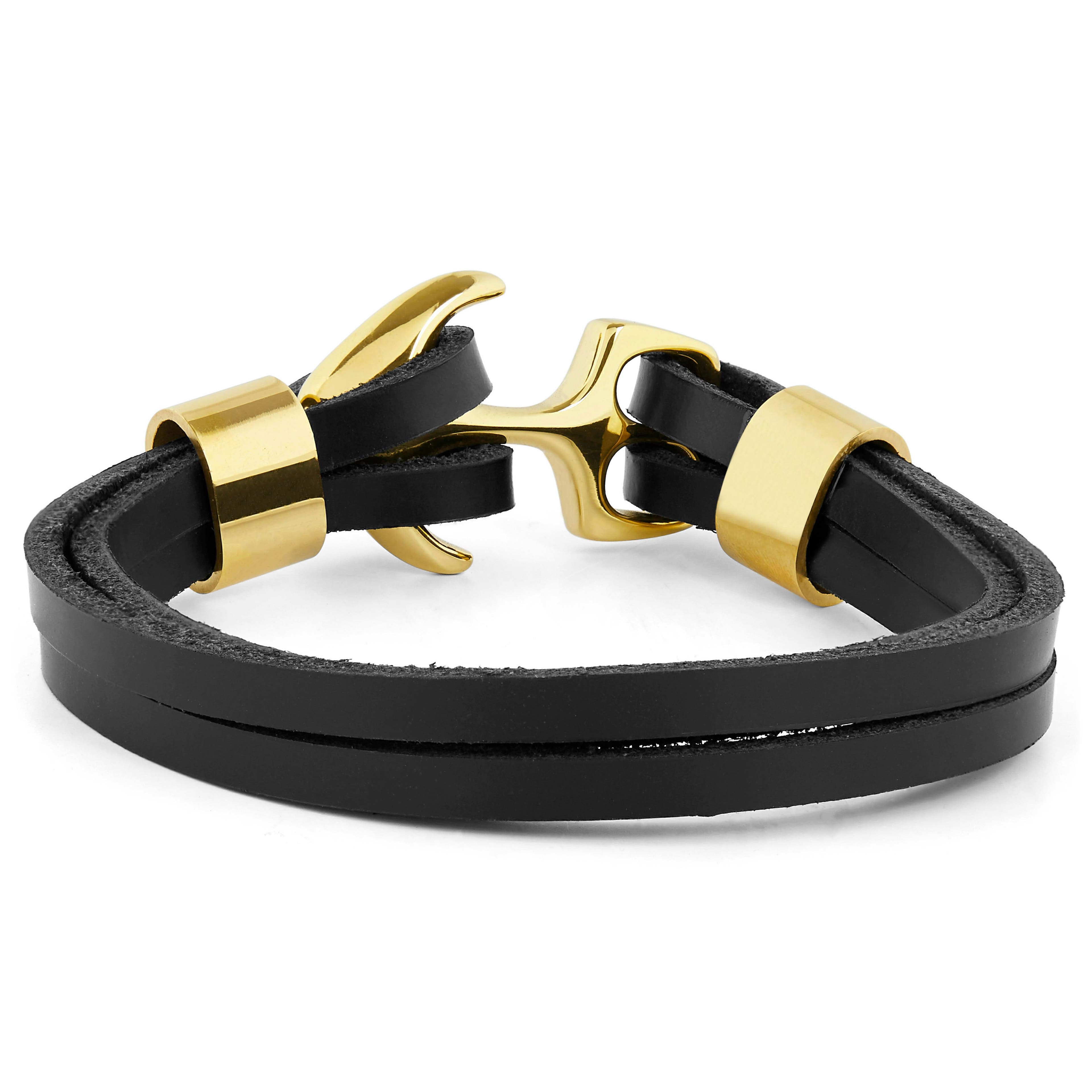 Black & Gold-Tone Anchor Clasp Bracelet