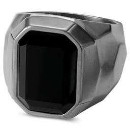 Ατσάλινο Δαχτυλίδι Σφραγίδα με Μαύρη Πέτρα Jax Signet