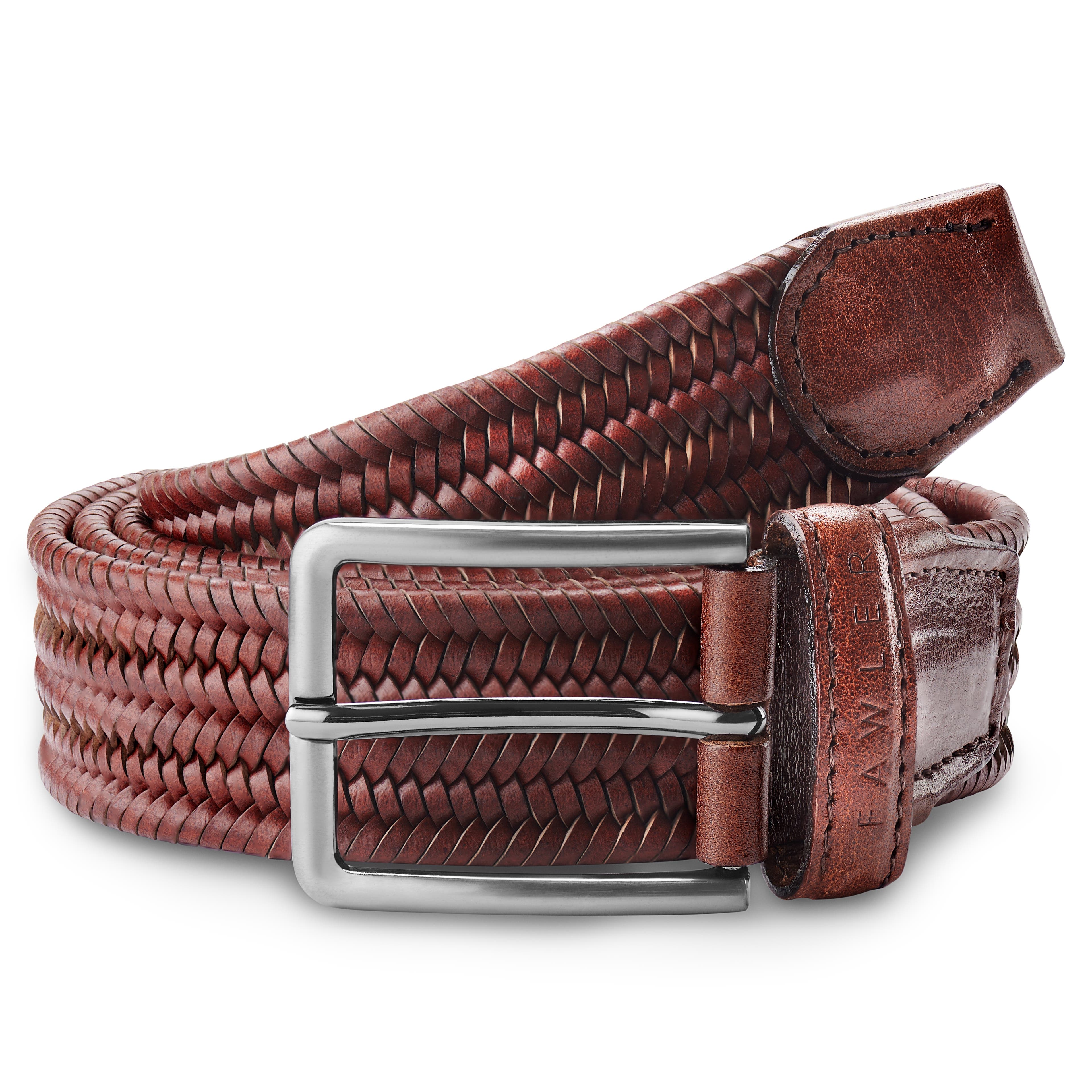 Brown Braided Italian Full-grain Leather Belt, In stock!