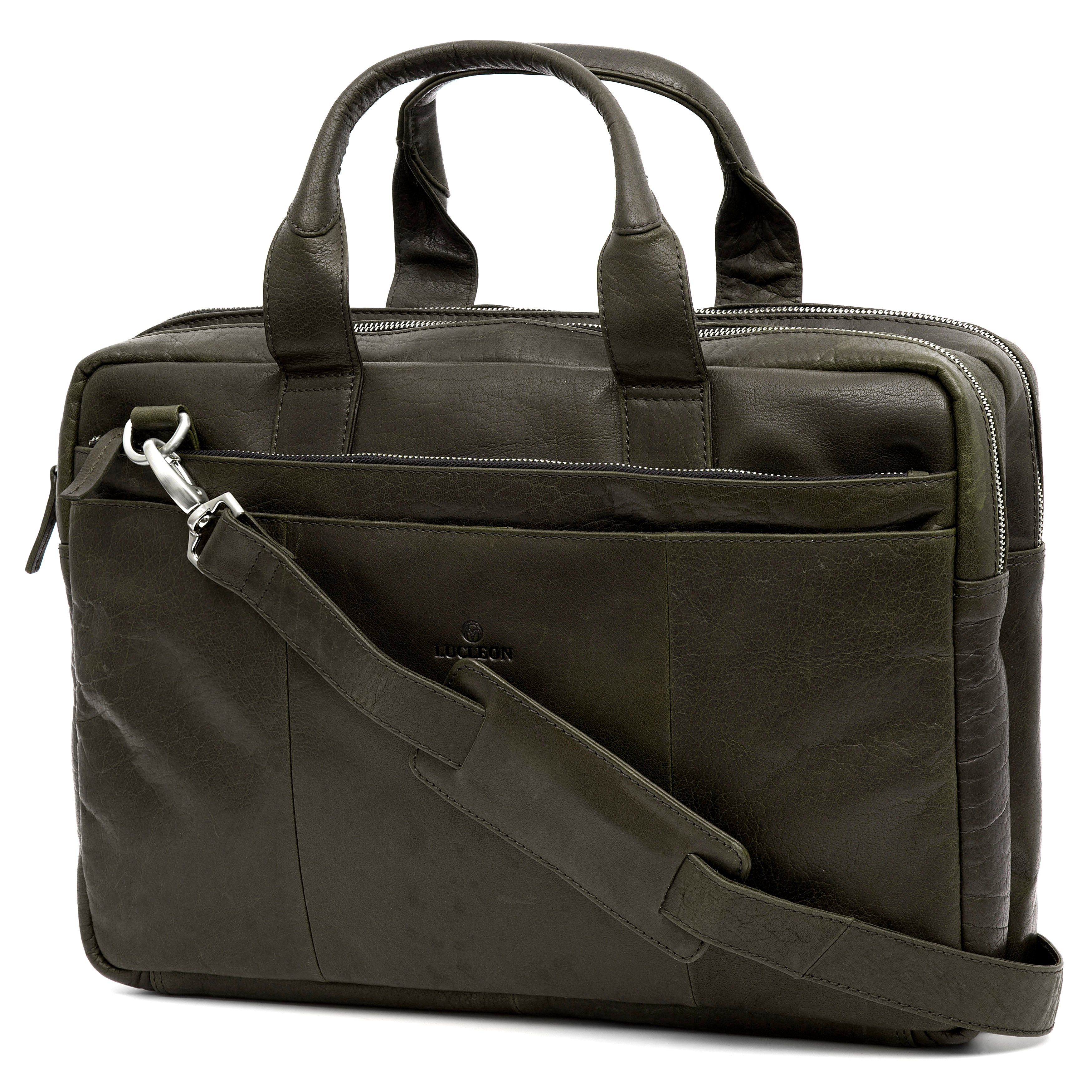 Montreal Olivengrønn Laptopveske av Skinn - 3