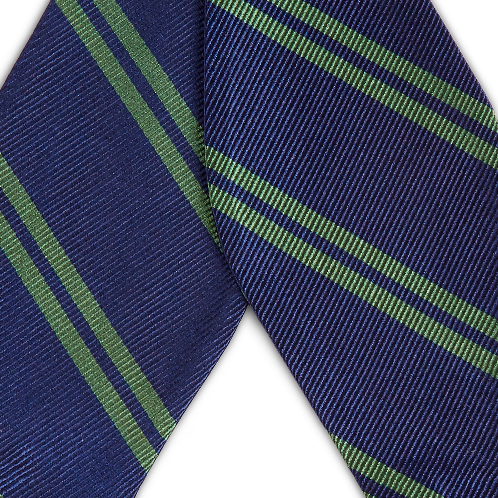 Πράσινο Twin Navy Μπλε Ριγέ Μεταξωτό Δετό Παπιγιόν - 2