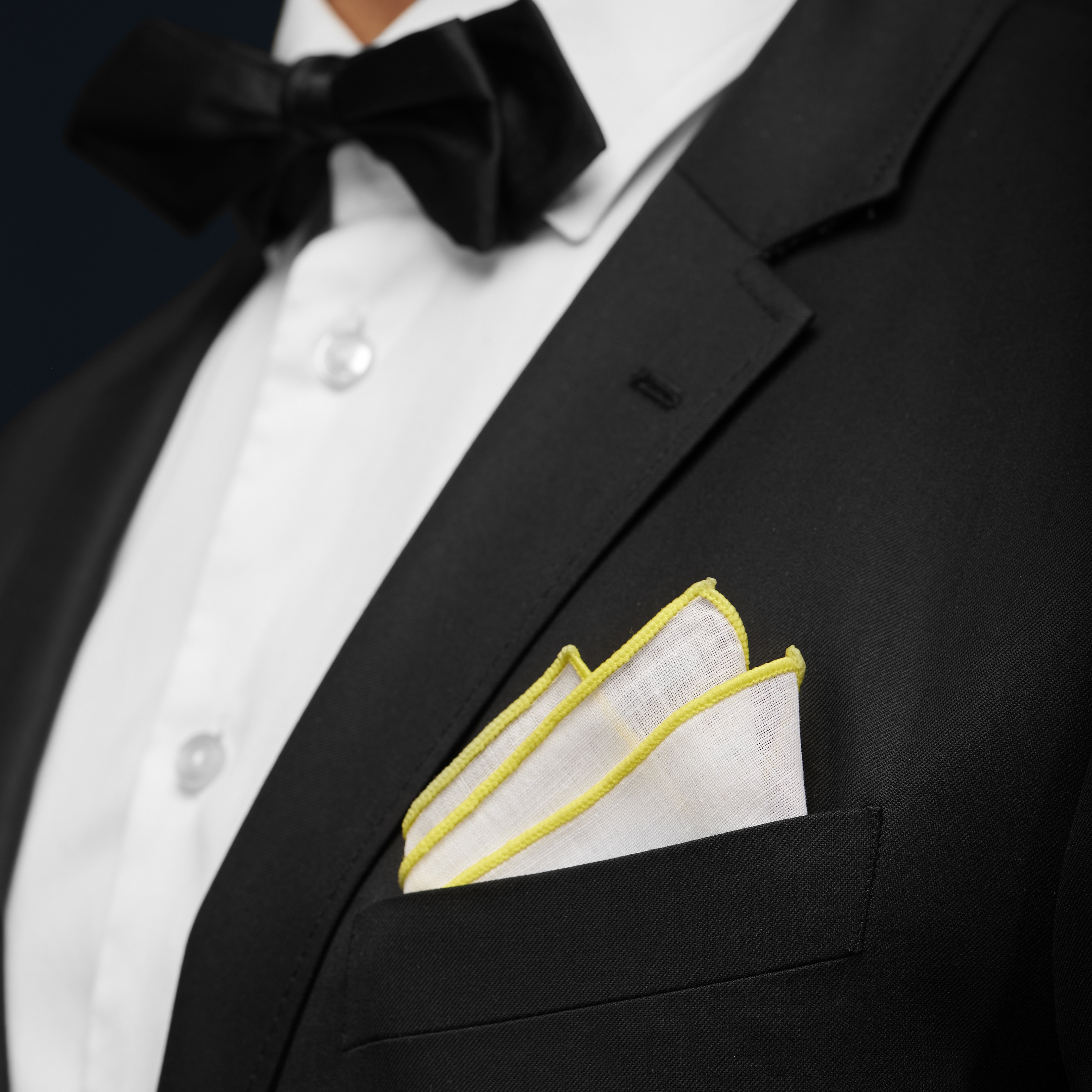 White Pocket Square with Yellow Edges - 3