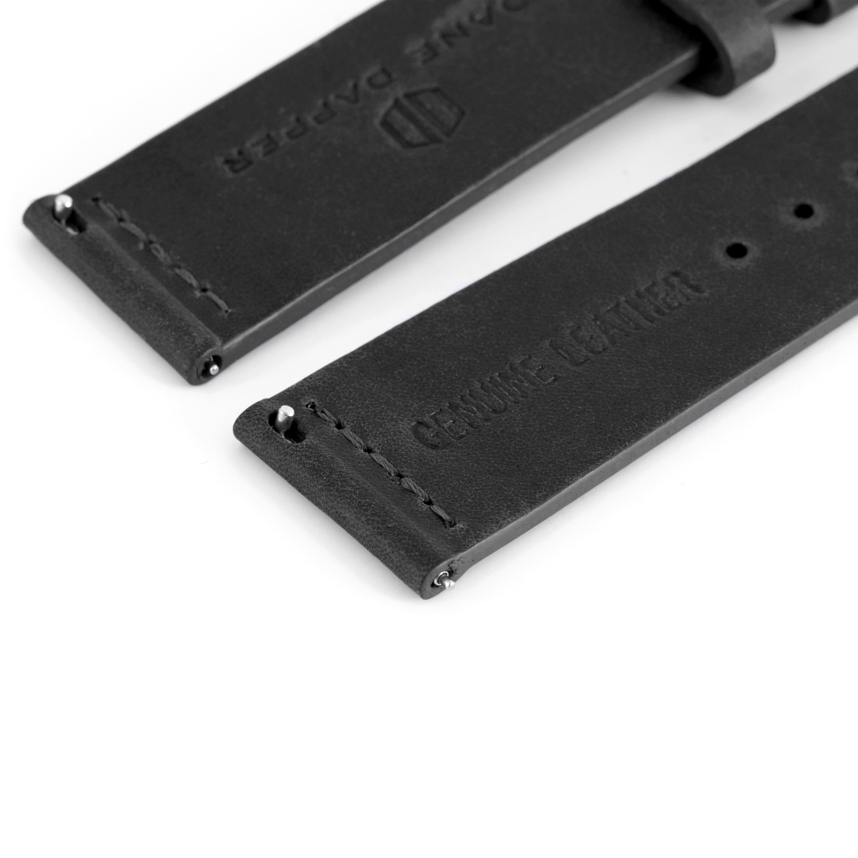 Black Leather & Silver Buckle Watch Strap - 3