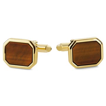 Gemelos octogonales en tono dorado con incrustaciones de ojo de tigre Gemelos octogonales en tono dorado con incrustaciones de ojo de tigre