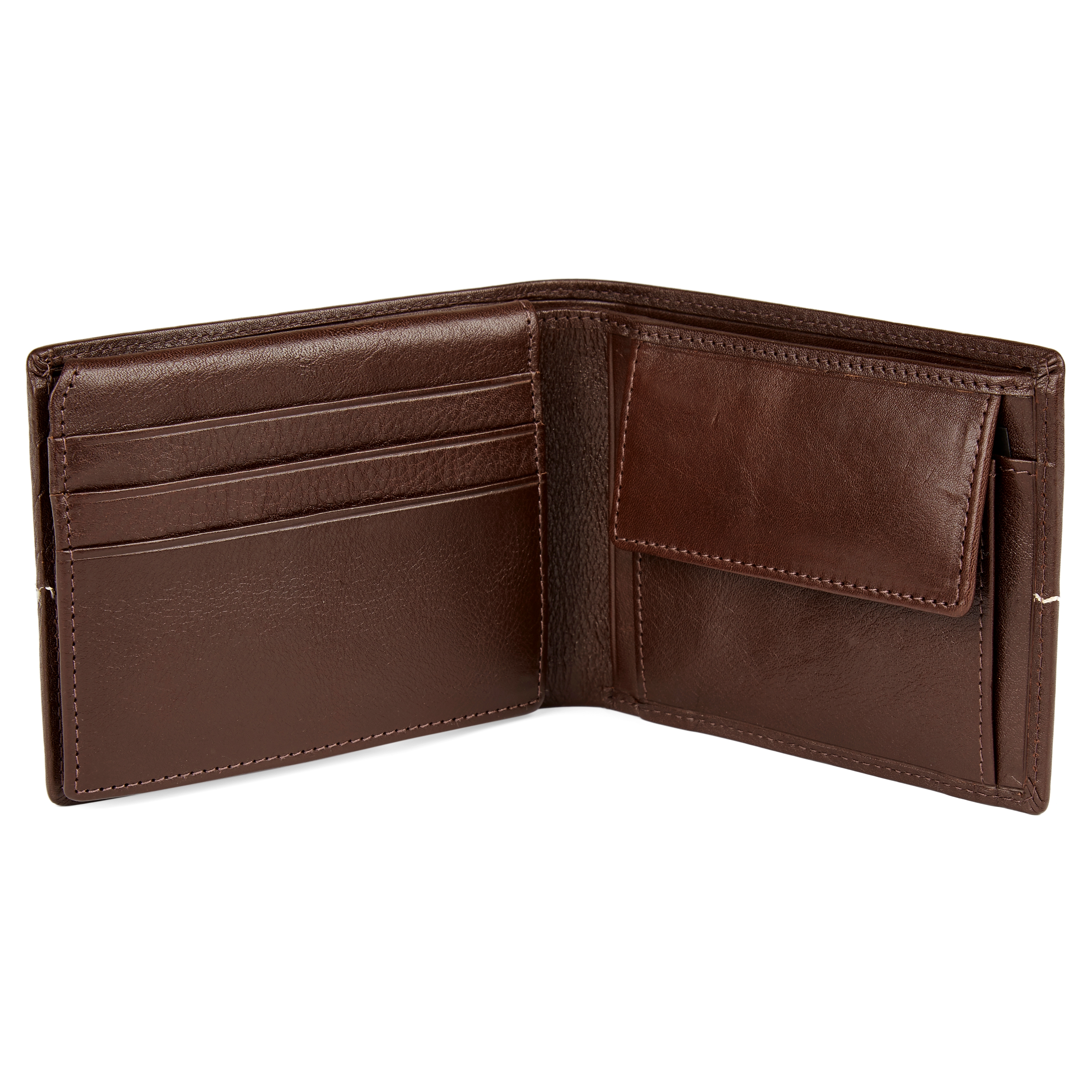 Cartera de doble pliegue de cuero marrón con costura Royce - 4