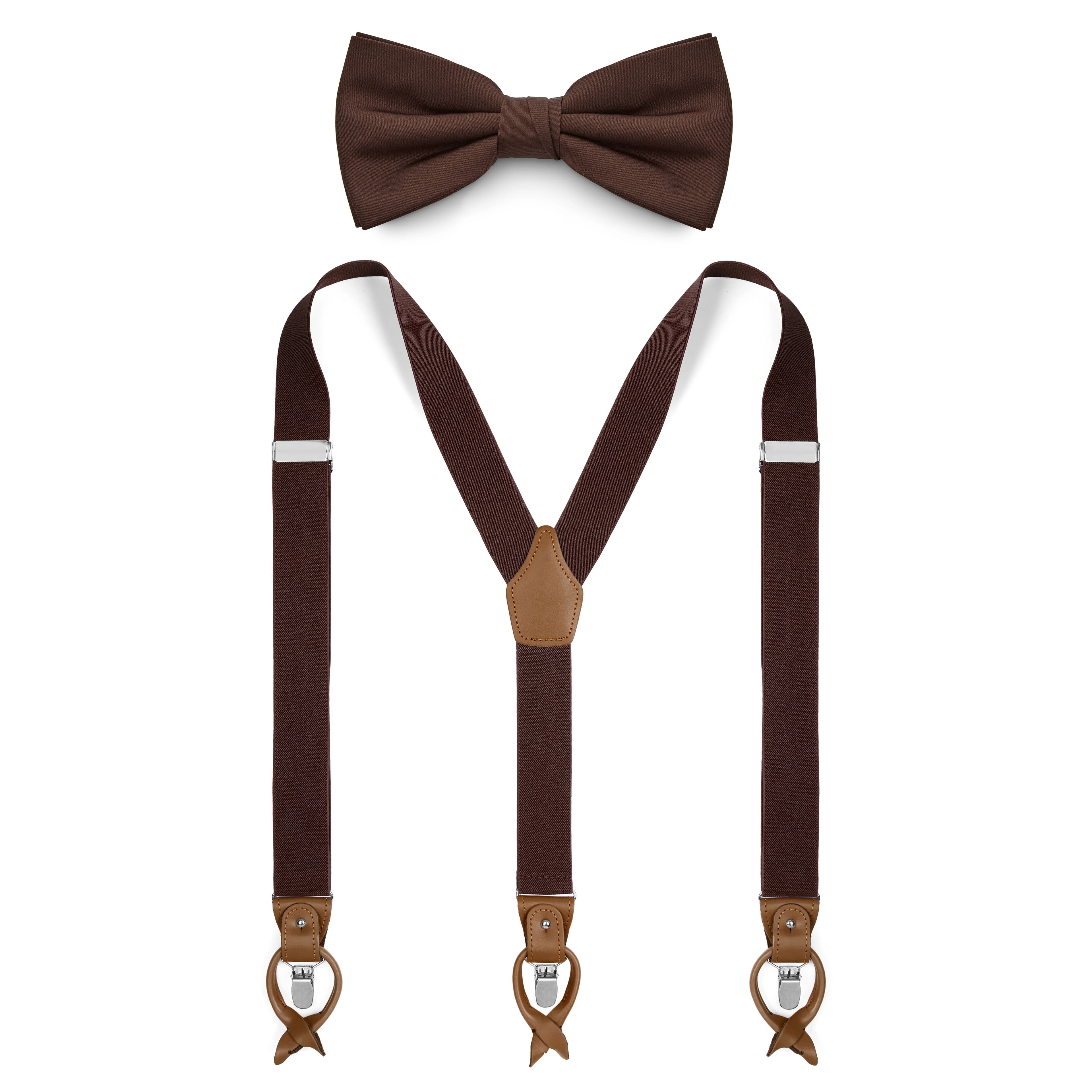 Dark Brown Pre-Tied Bow Tie and Braces Set
