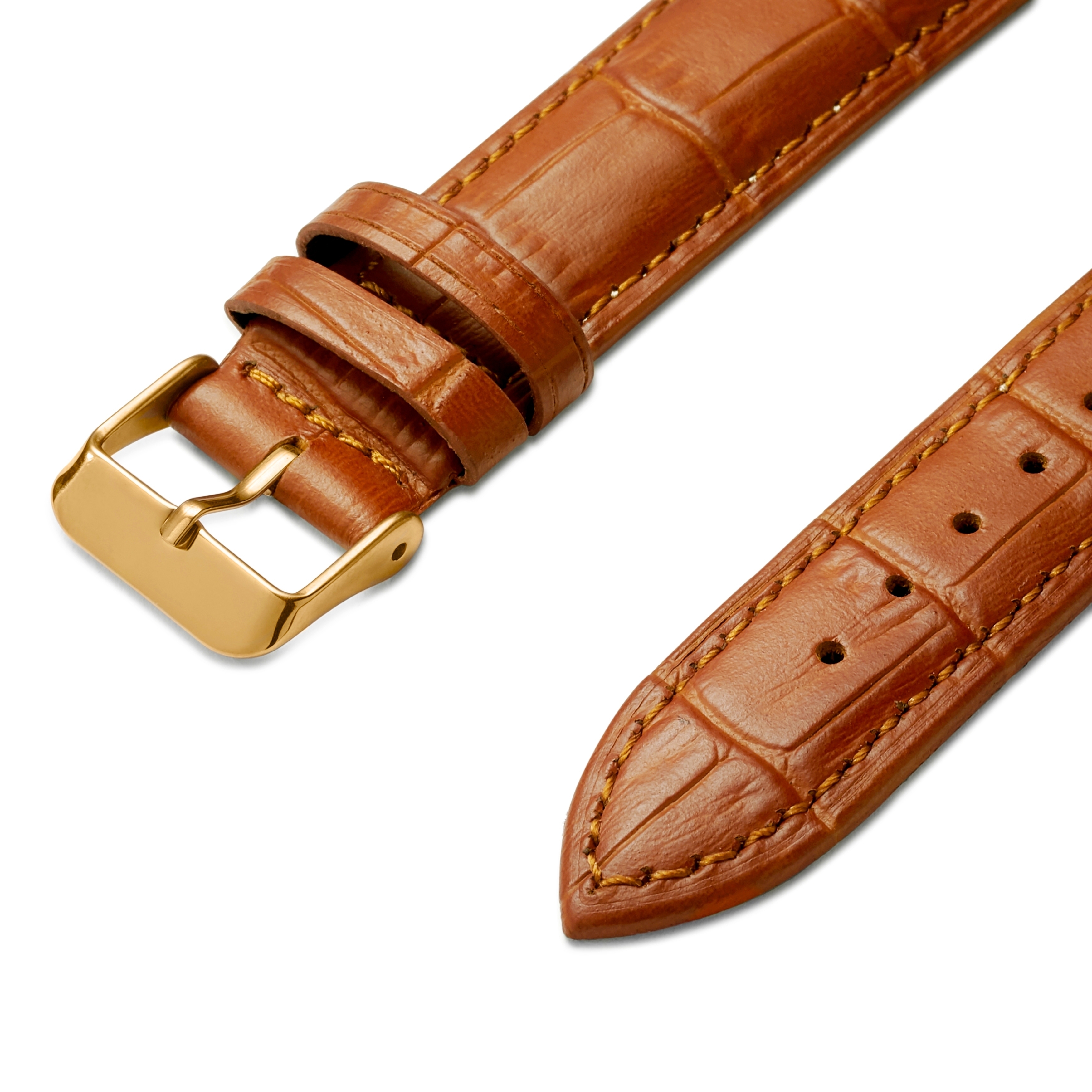 21mm Crocodile-Embossed Tan Leather Watch Strap with Rose Gold-Tone Buckle – Quick Release - 2