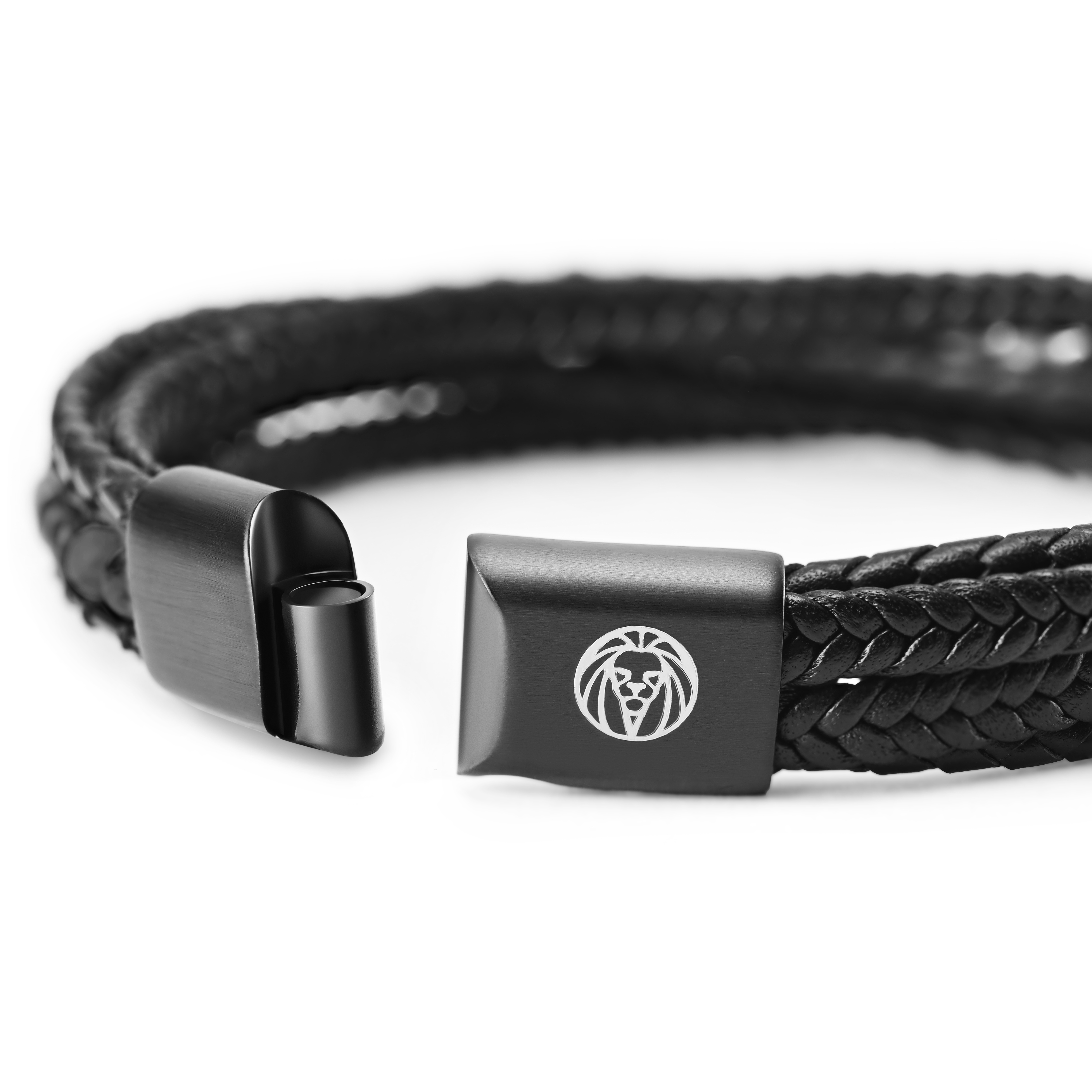 Naxos Frosted Black Agate Leather Bracelet - 6