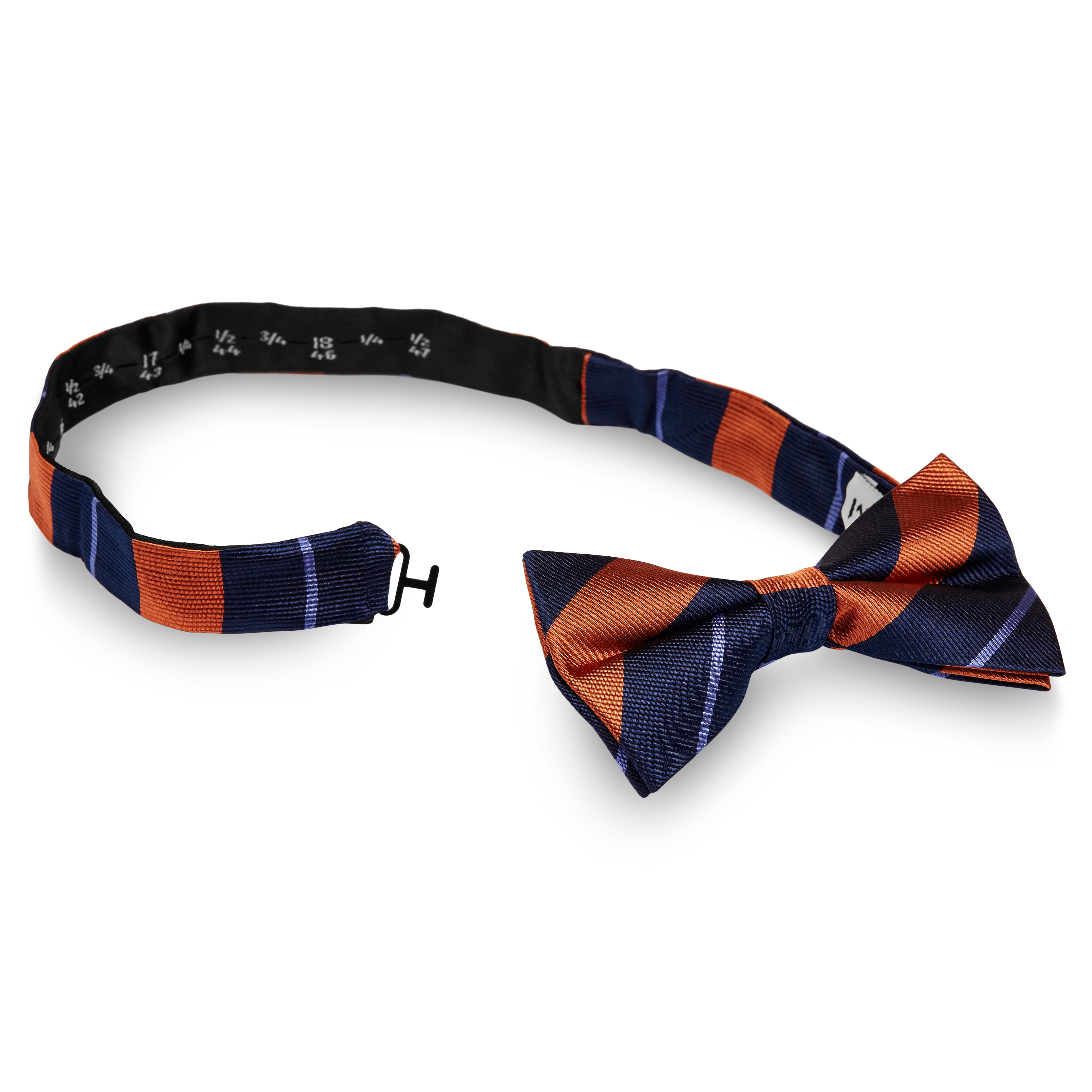 Orange & Pastel Blue Stripe Navy Silk Pre-Tied Bow Tie - 2