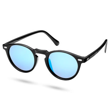 Retro Runde Polariserte Solbriller med Sort & Blått Speilglass