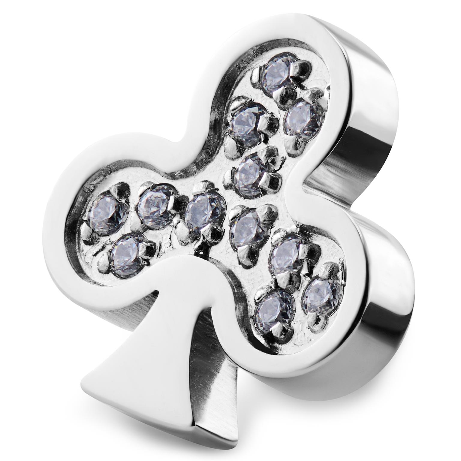 Adorno para correa de reloj de trébol de acero inoxidable plateado y circonitas Adorno para correa de reloj de trébol de acero inoxidable plateado y circonitas