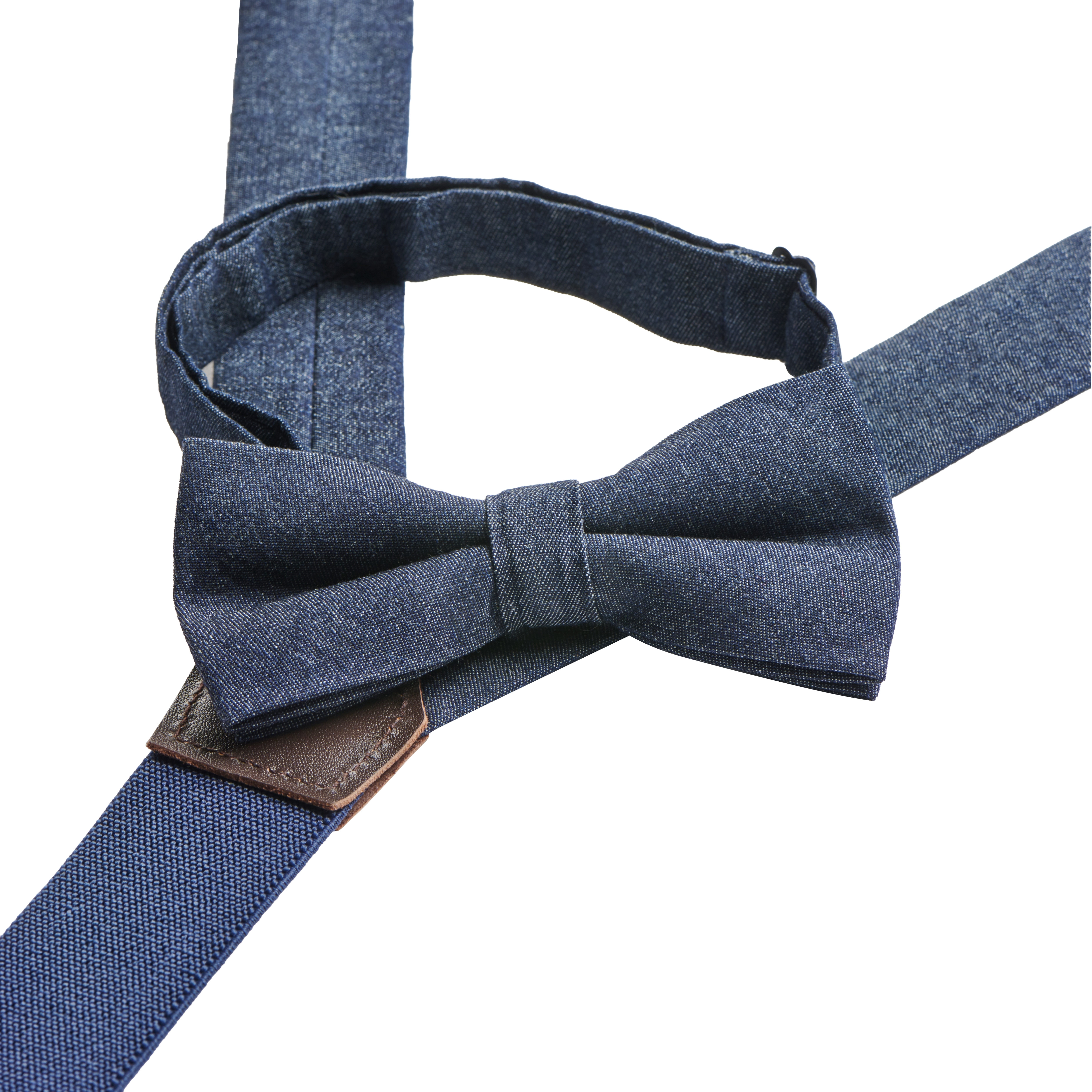 Deep Blue Denim Y-Back Dual Clip Braces & Pre-Tied Bow Tie Set - 2