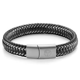 Black Leather & Stainless Steel Braided Bracelet