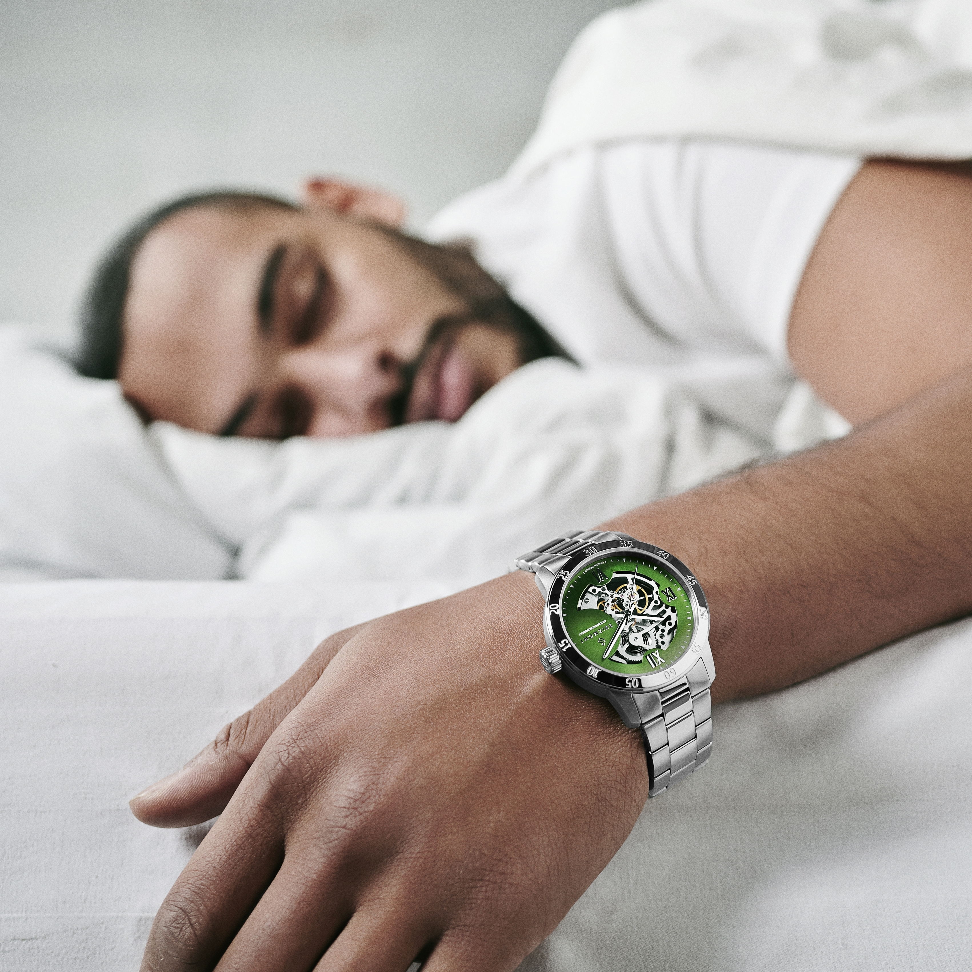 Dante II | Silver-Tone Stainless Steel Skeleton Watch With Green Dial - 4