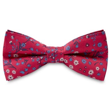Boho | Cherry Red With Light Blue Floral Silk Pre-Tied Bow Tie