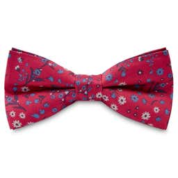Boho | Cherry Red With Light Blue Floral Silk Pre-Tied Bow Tie