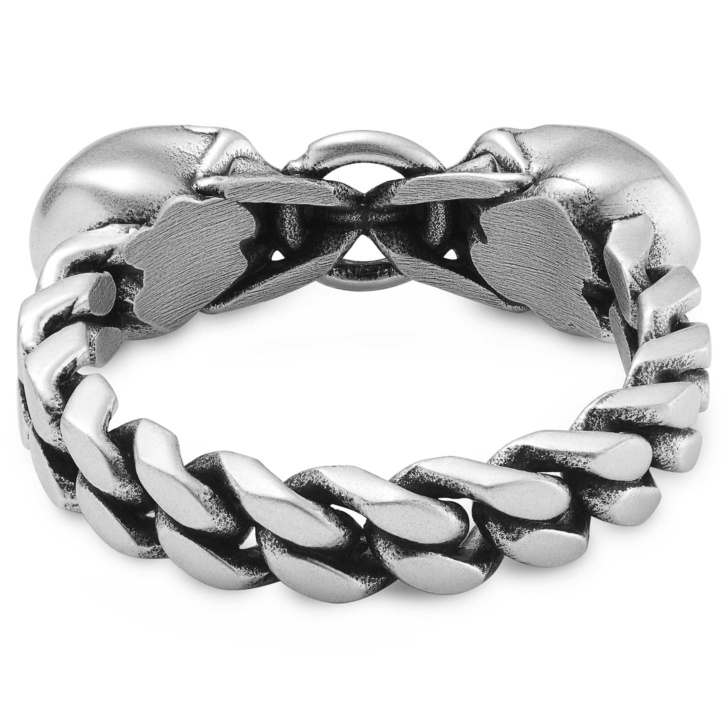 Aspero | Ezüst tónusú rozsdamentes acélgyűrű, két koponyával - 3