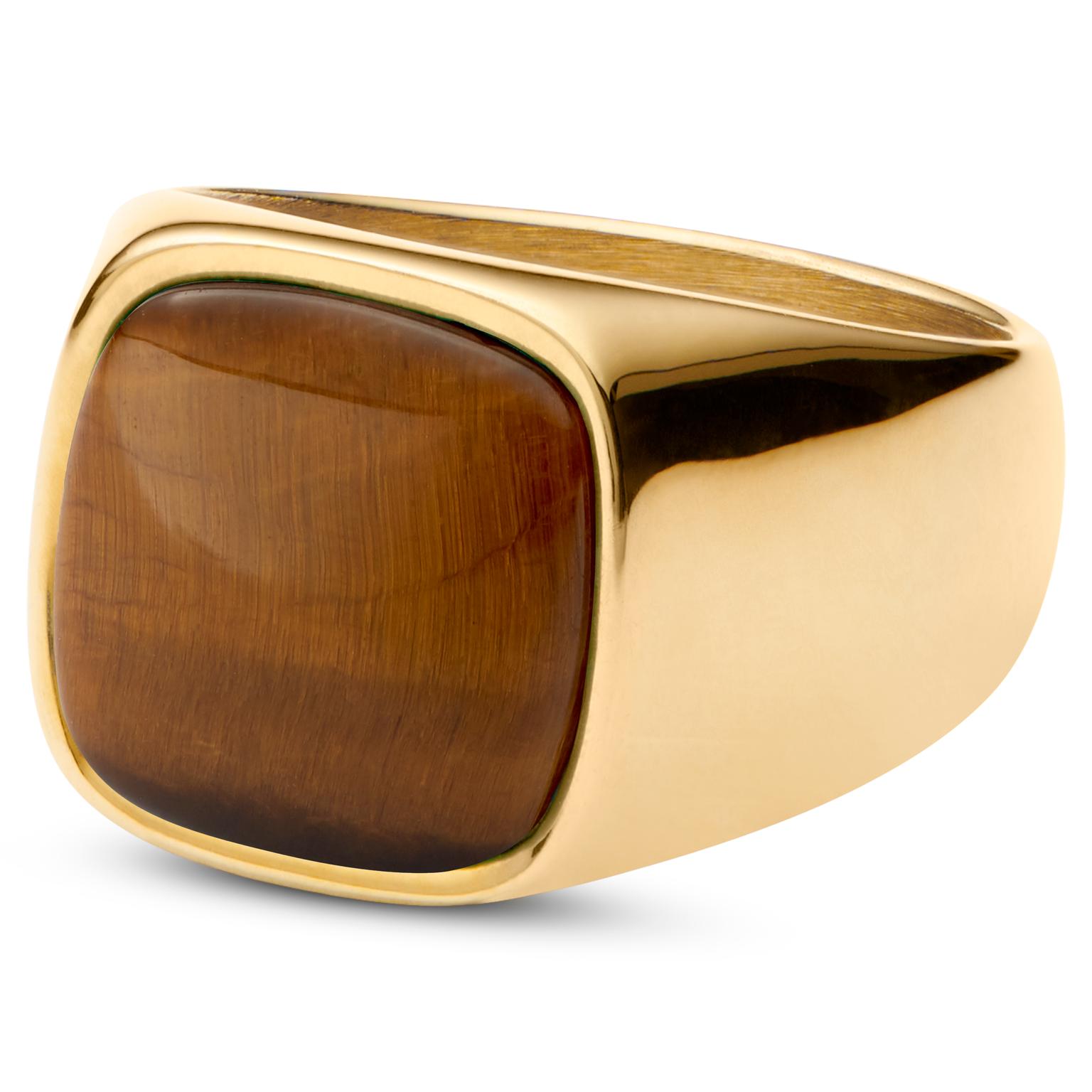 Len Tijgeroog Goudkleurige Gravel Ring Len Tijgeroog Goudkleurige Gravel Ring