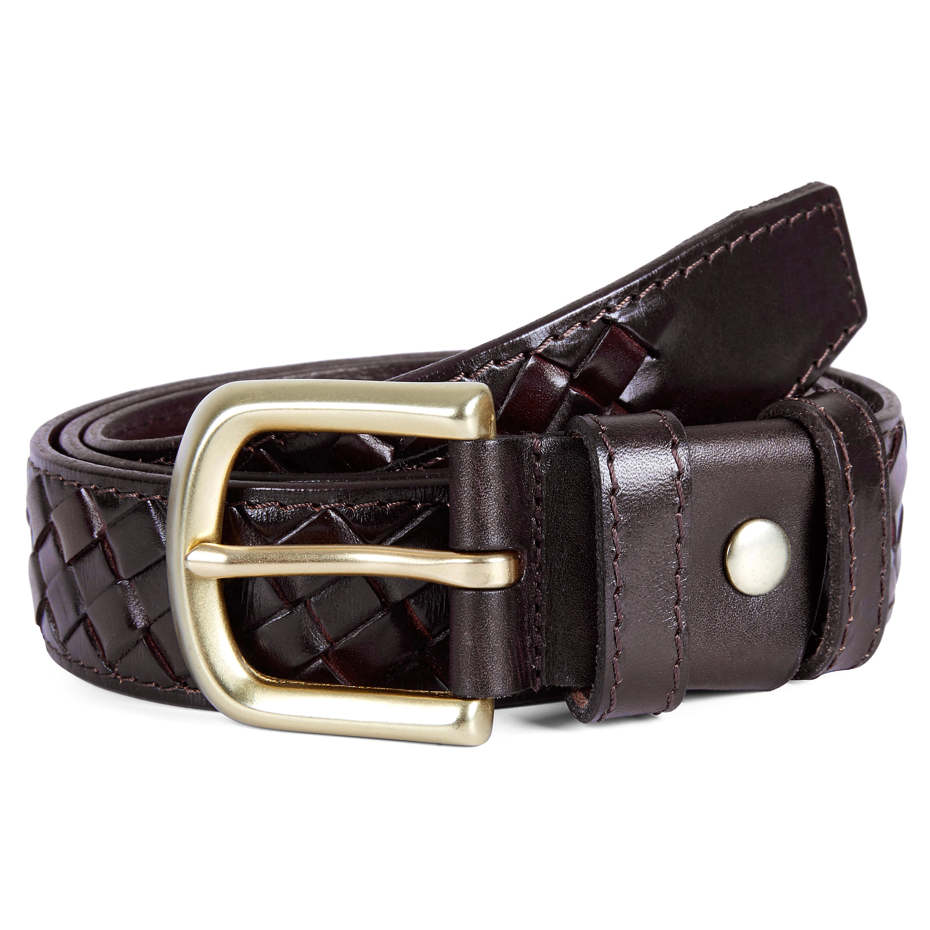 Woven Brown Leather Belt - 1