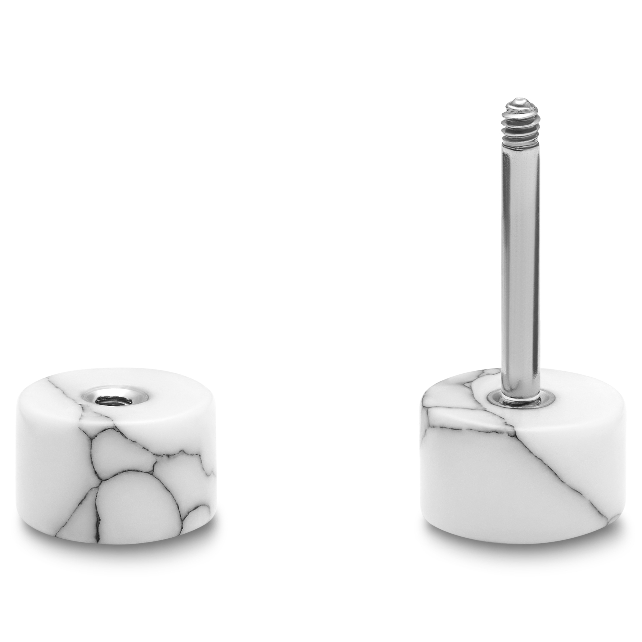 Satago | Orecchino a bottone finto plug dilatatore da 6 mm in acciaio inossidabile e turchese bianco - 2