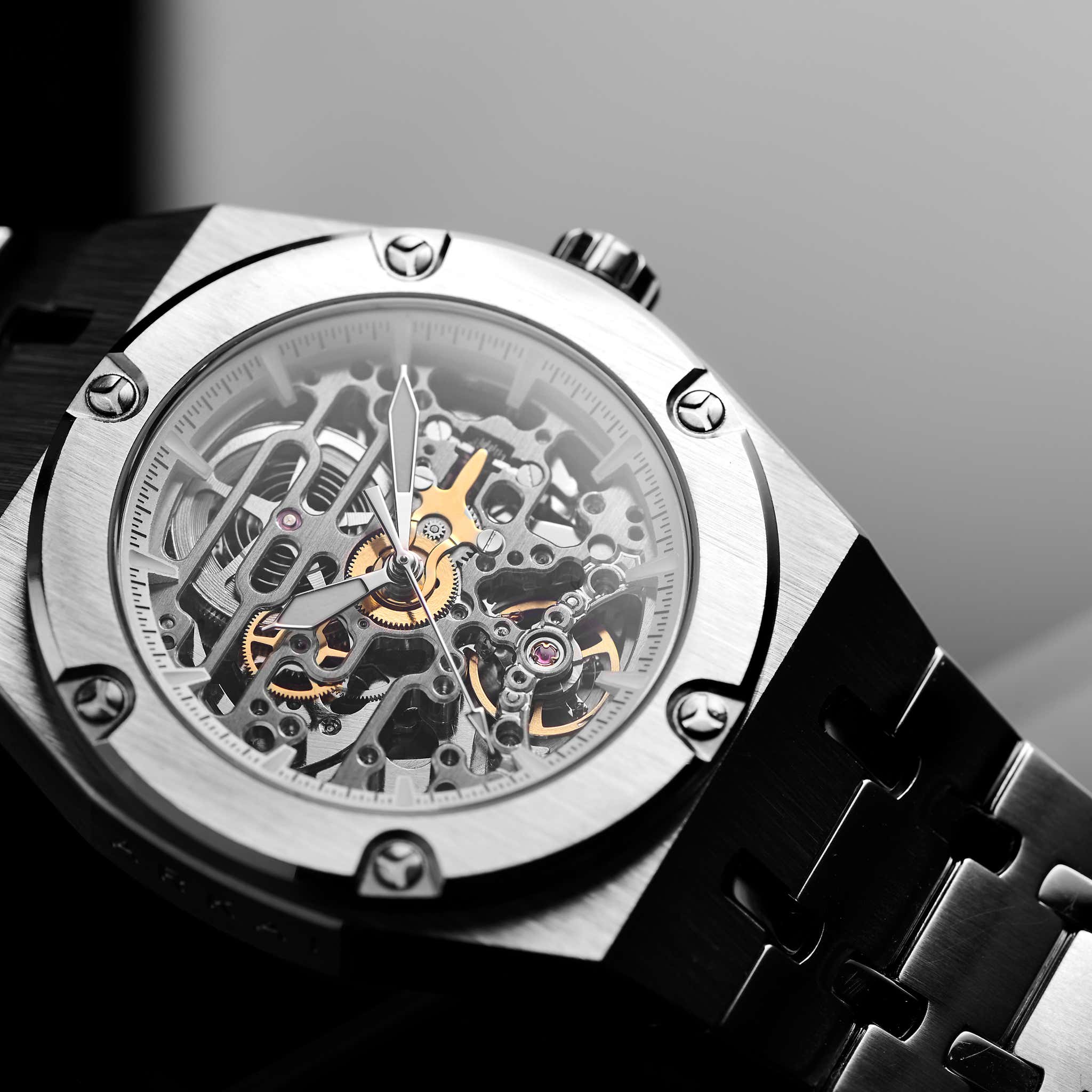 Aaric Mamut Silver-Tone Automatic Skeleton Watch | In stock! | Arkai